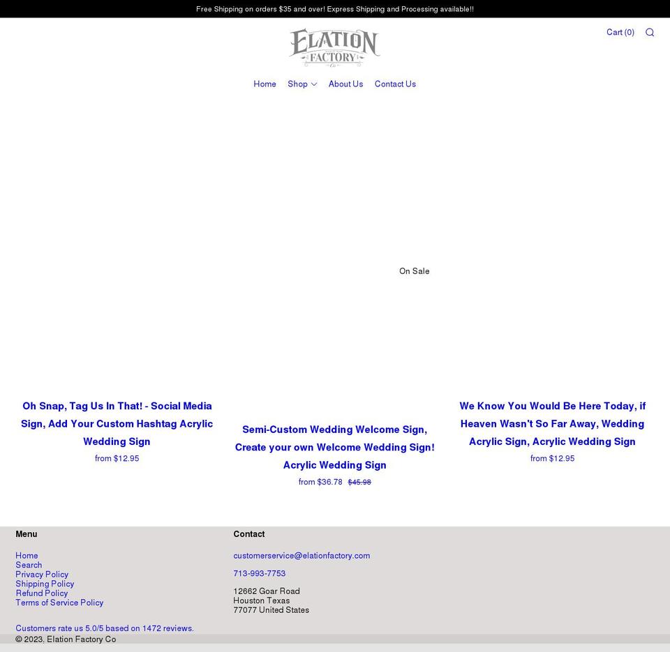 elationfactory.com shopify website screenshot