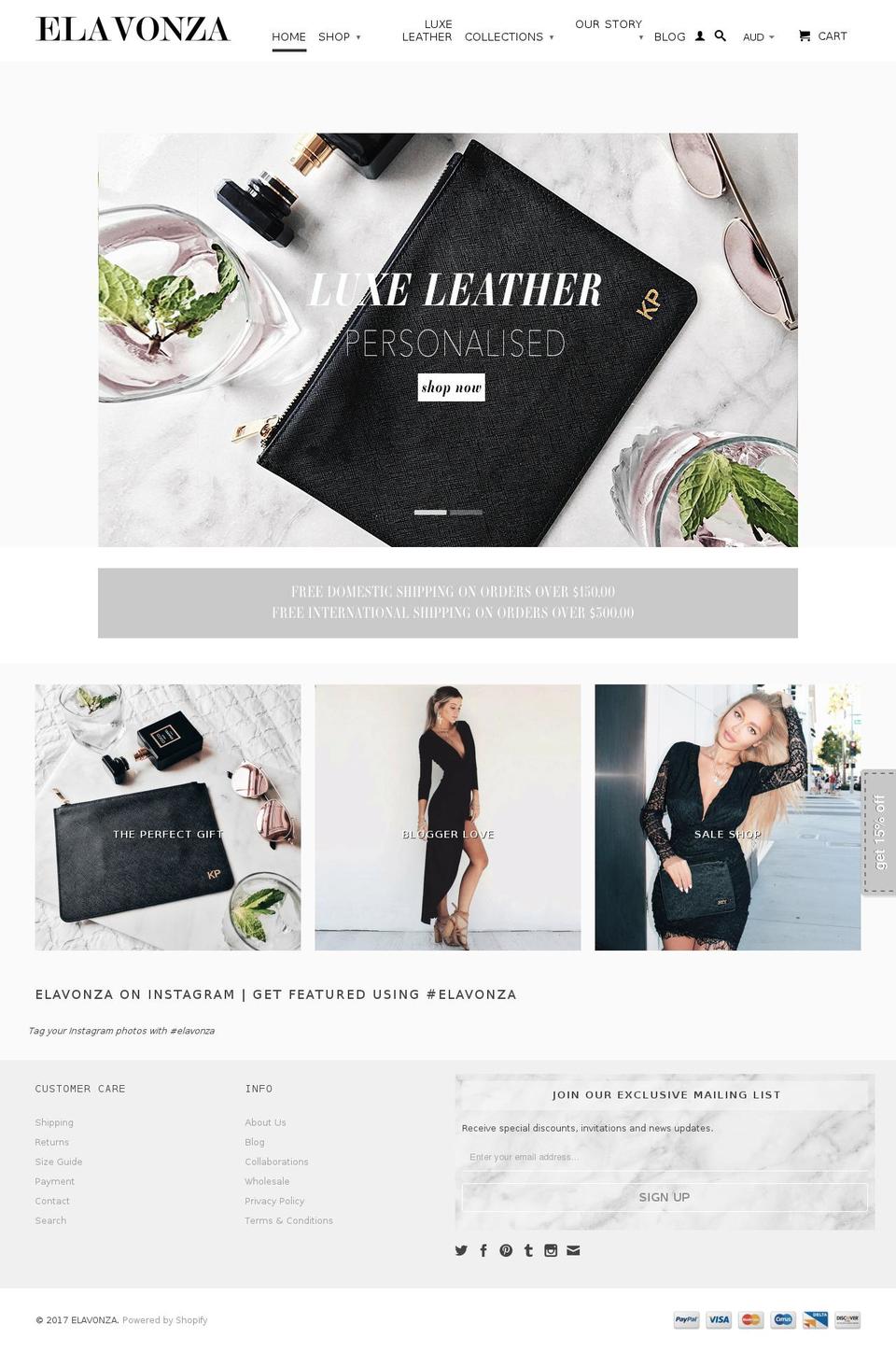 elavonza.com shopify website screenshot