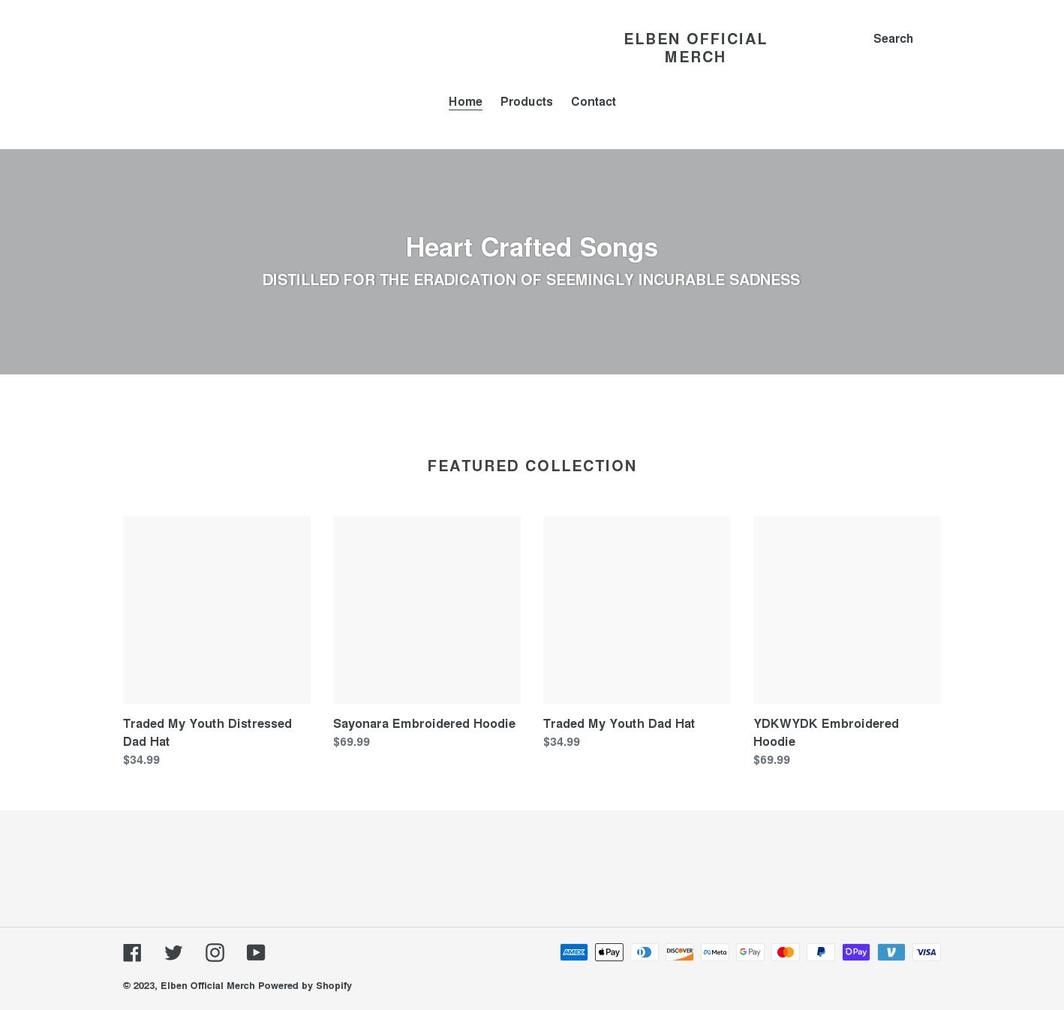 elbenofficialmerch.com shopify website screenshot