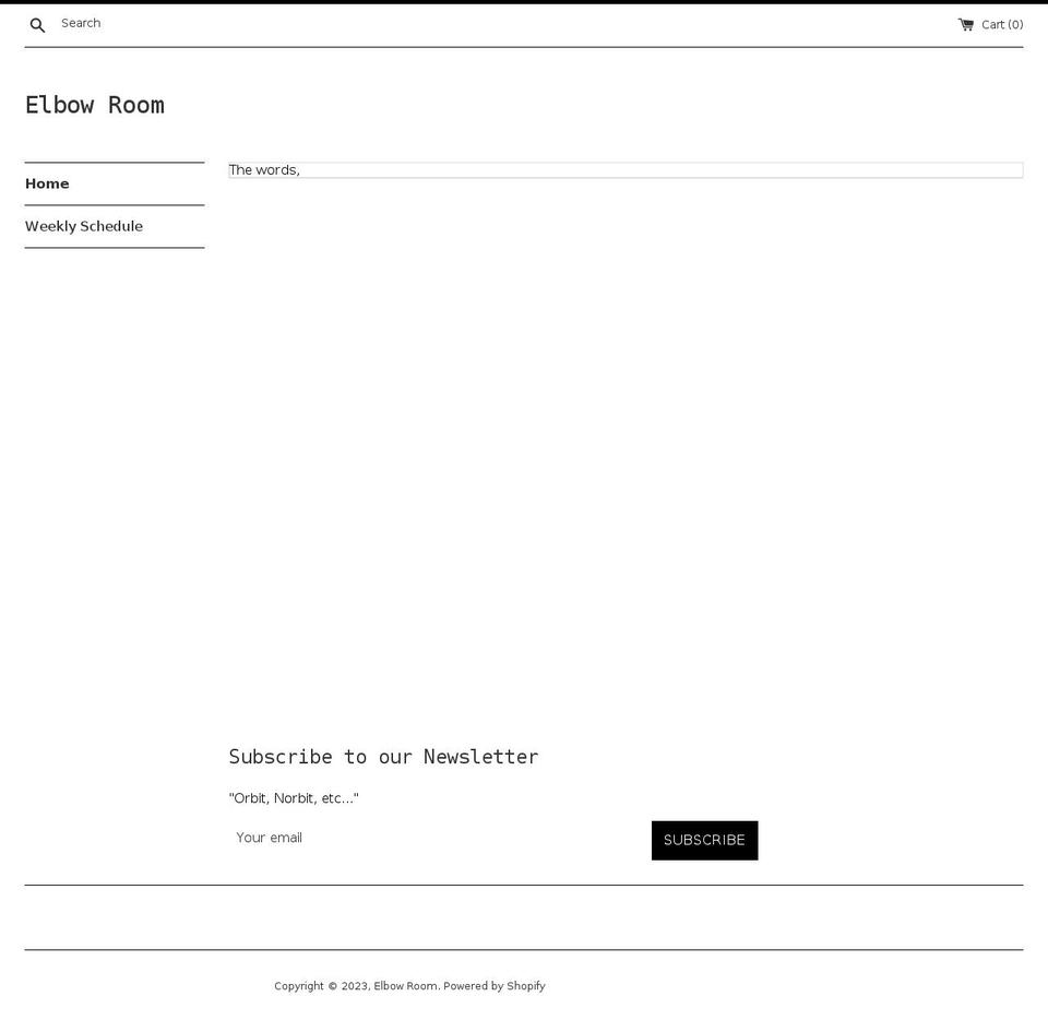 elbowroom.party shopify website screenshot