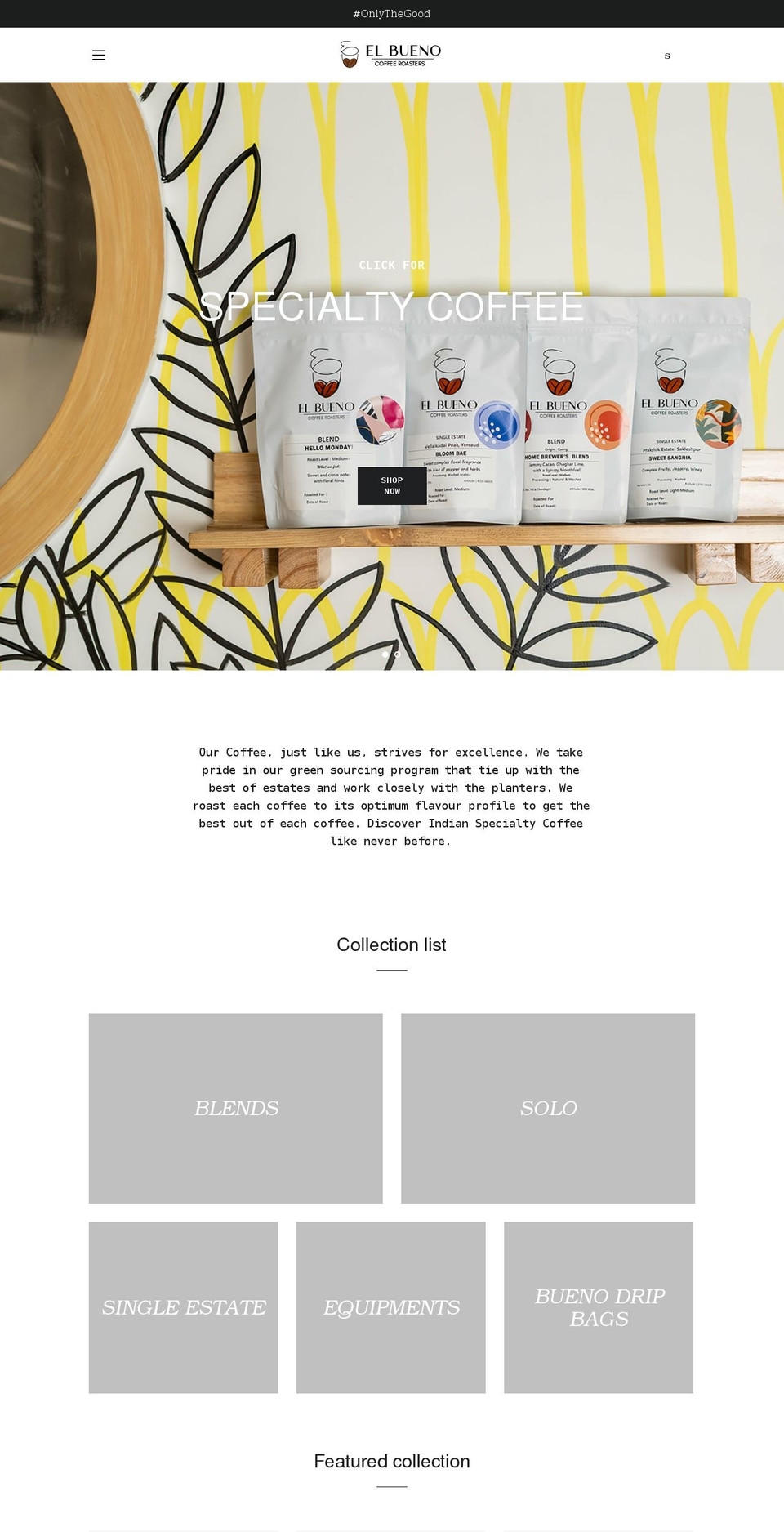 elbuenocoffee.com shopify website screenshot