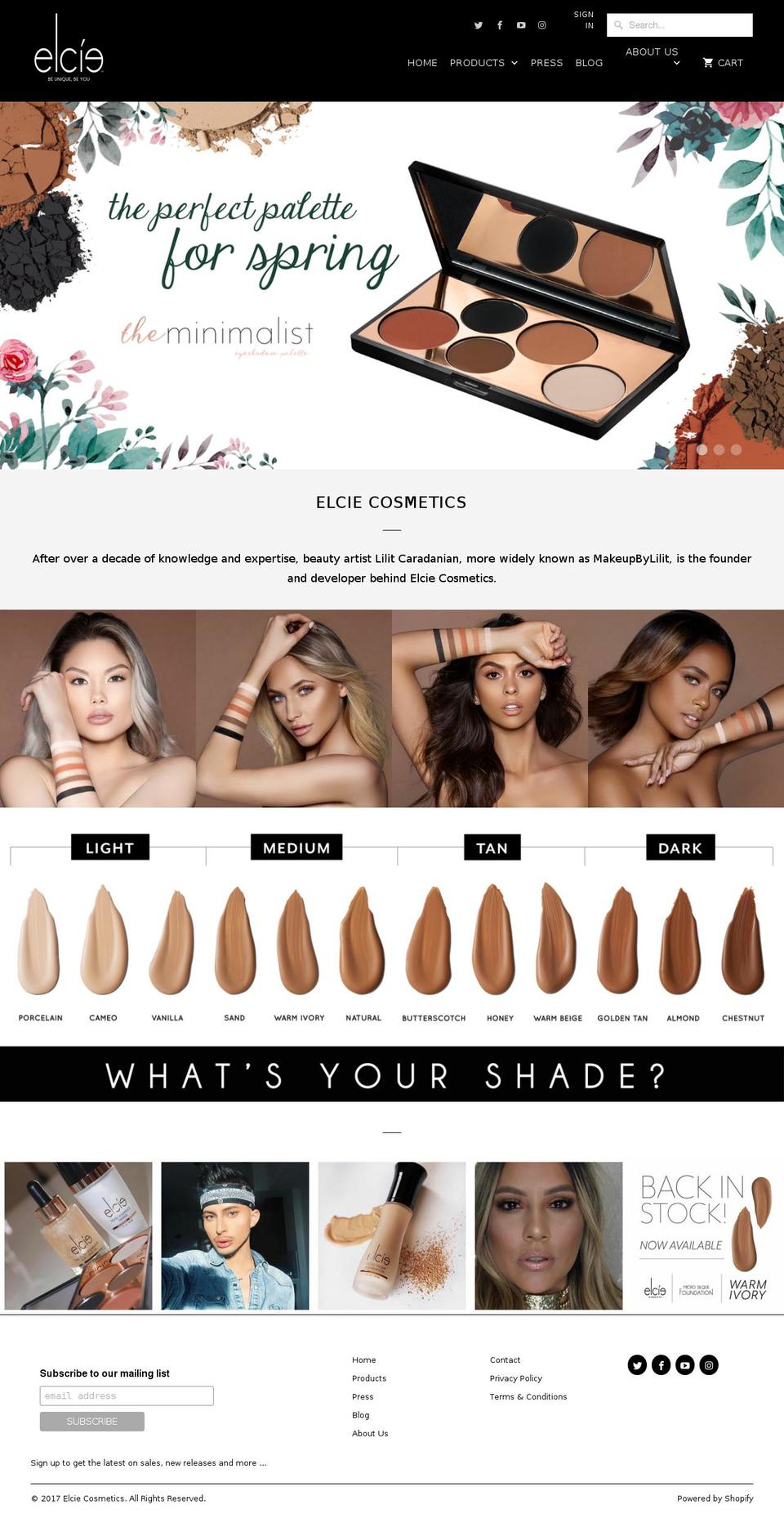 elciecosmetics.com shopify website screenshot