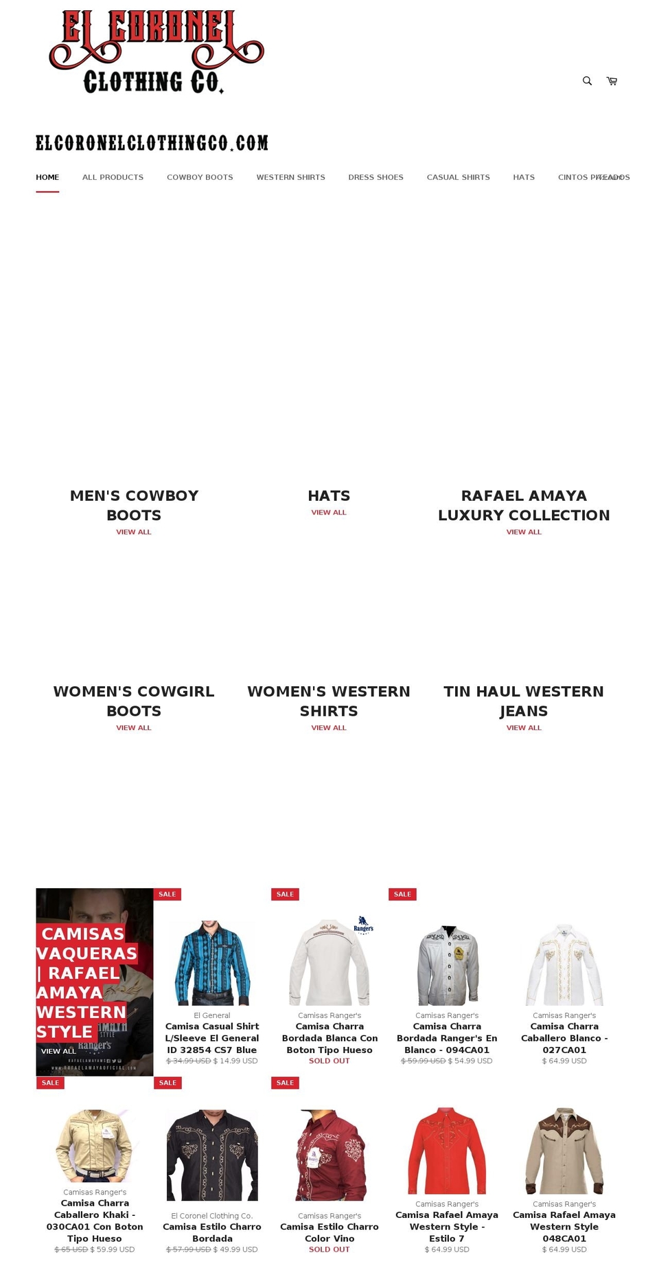 elcoronelclothingco.com — Shopify storefront screenshot
