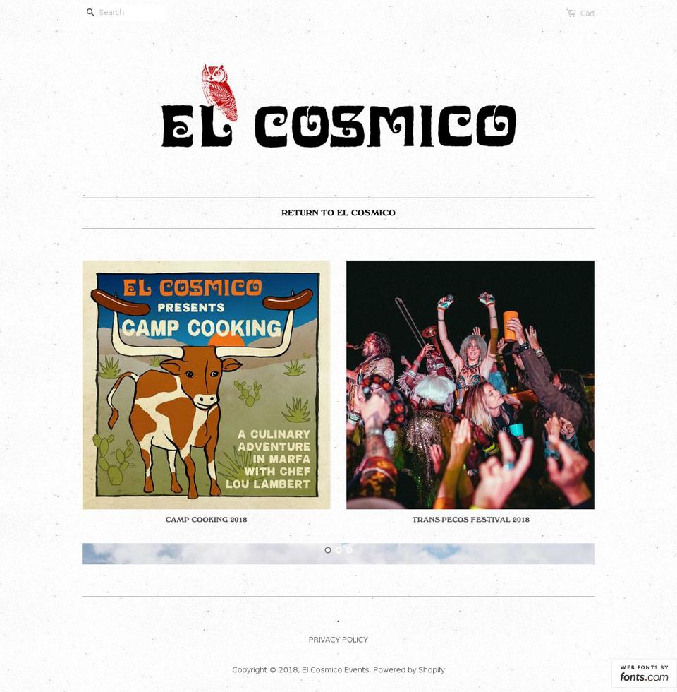 elcosmicoevents.com — Shopify storefront screenshot