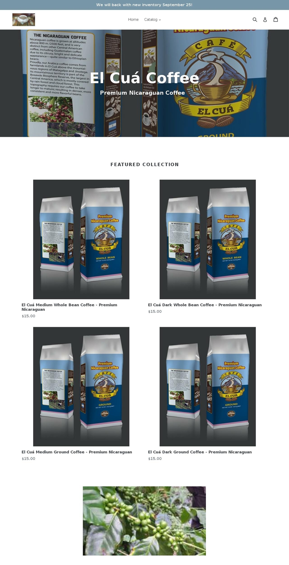 elcuacoffee.com — Shopify storefront screenshot