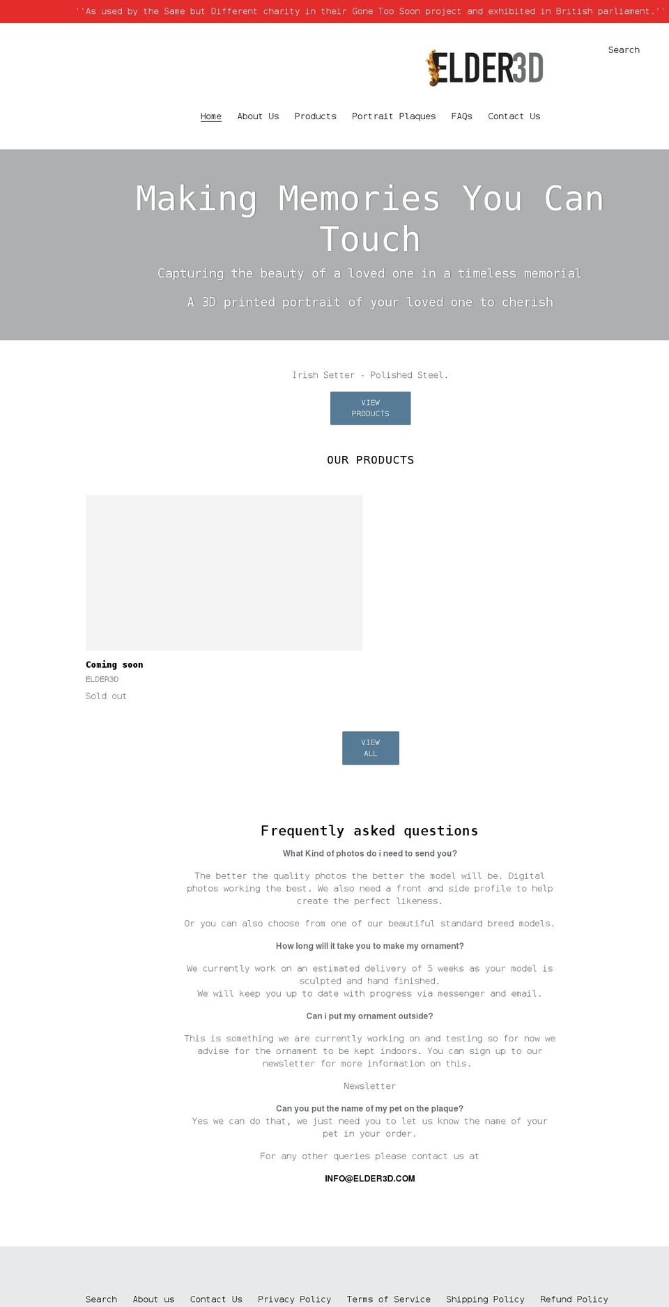 elder3d.com shopify website screenshot