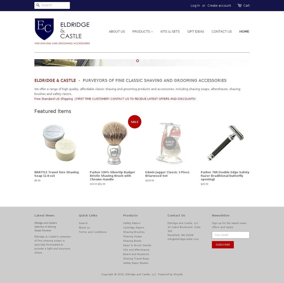 eldridgecastleshaving.com — Shopify storefront screenshot