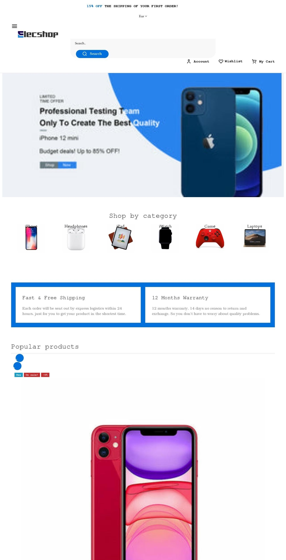 elecshop.store shopify website screenshot