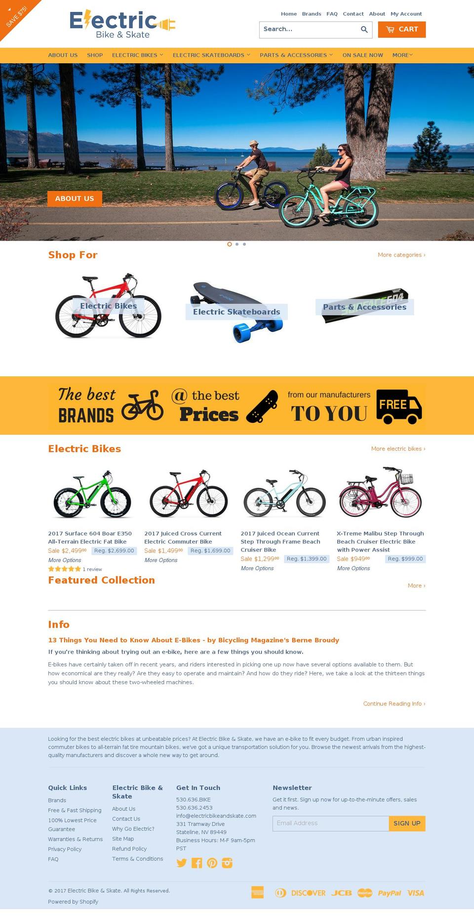 electricbikeandskate.com shopify website screenshot