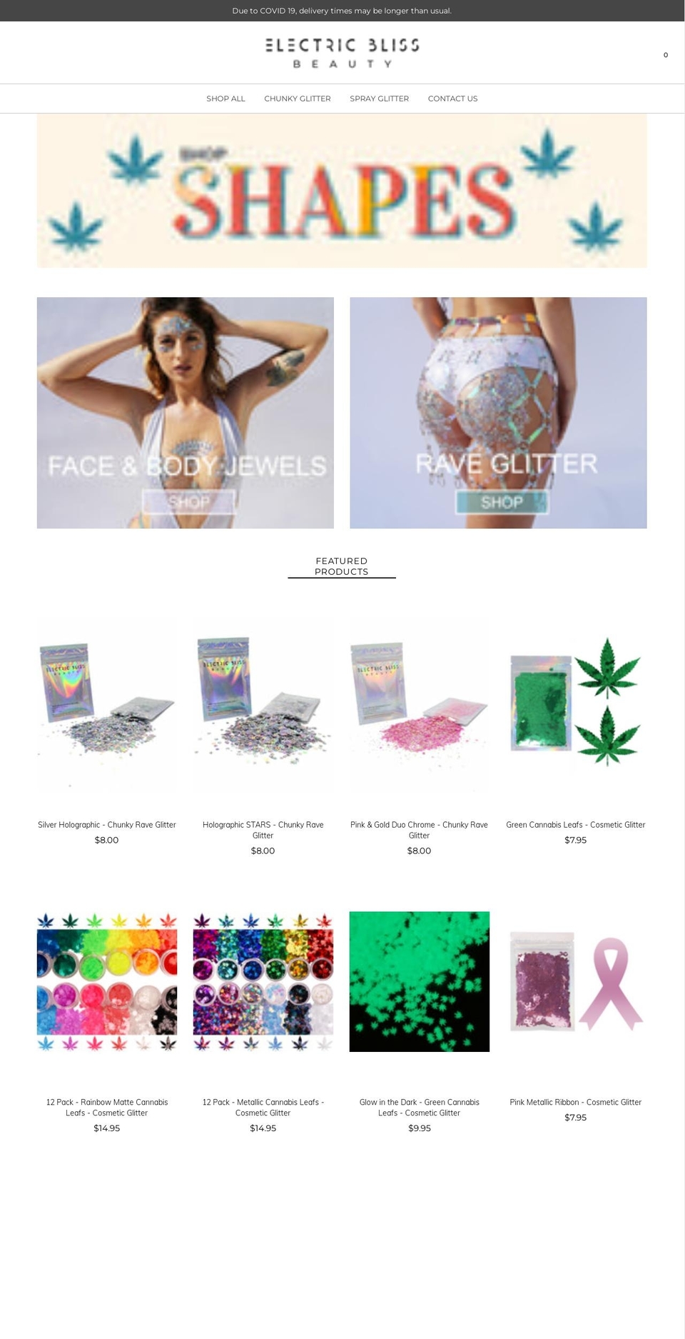 electricblissbeauty.com — Shopify storefront screenshot