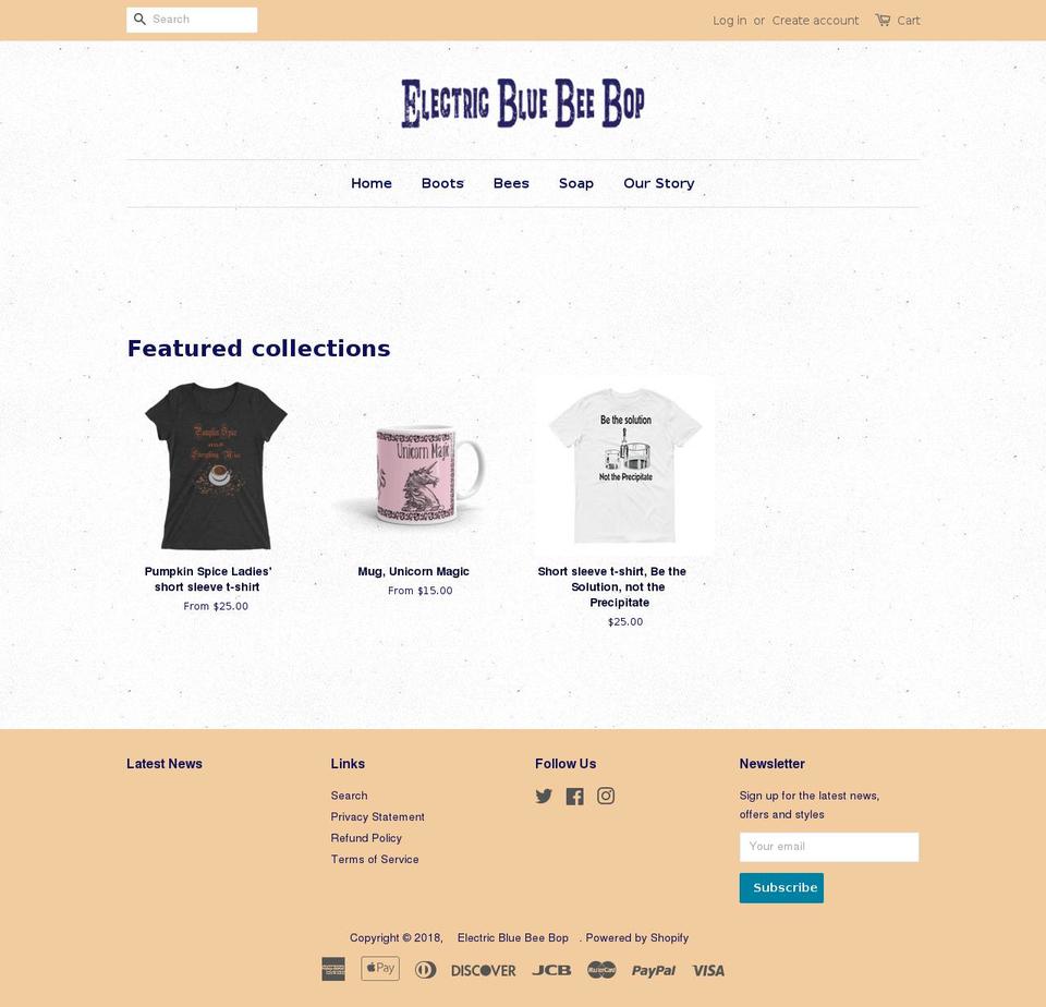 electricbluebeebop.com shopify website screenshot