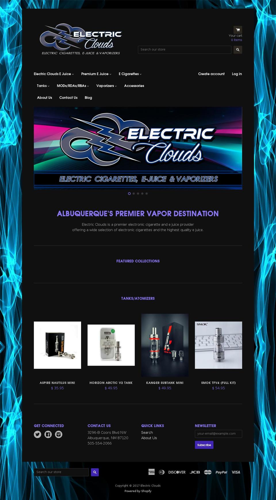 electriccloudsecigs.com shopify website screenshot