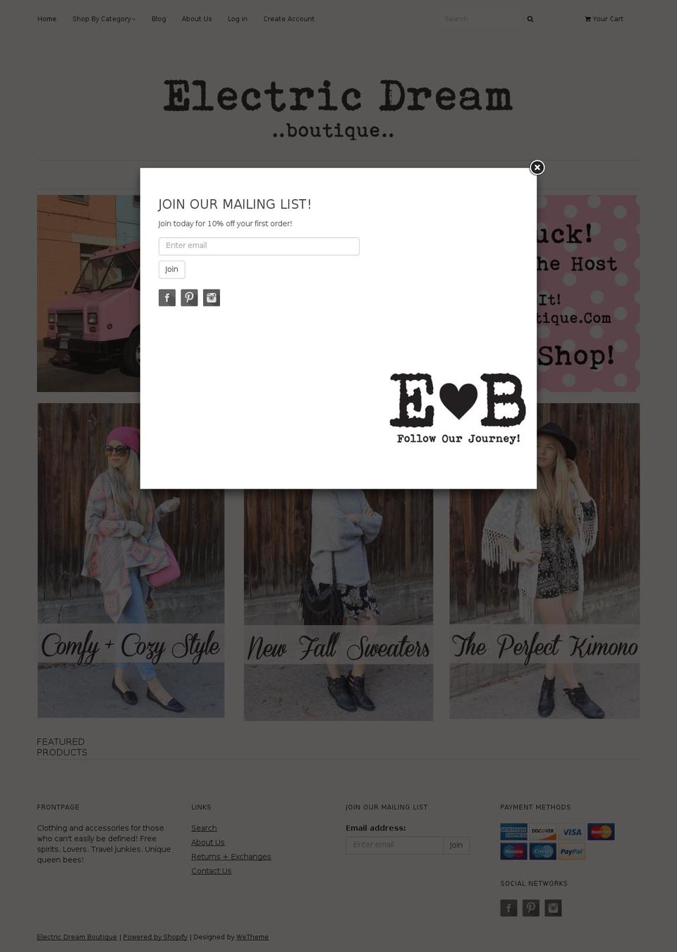 electricdreamboutique.com shopify website screenshot