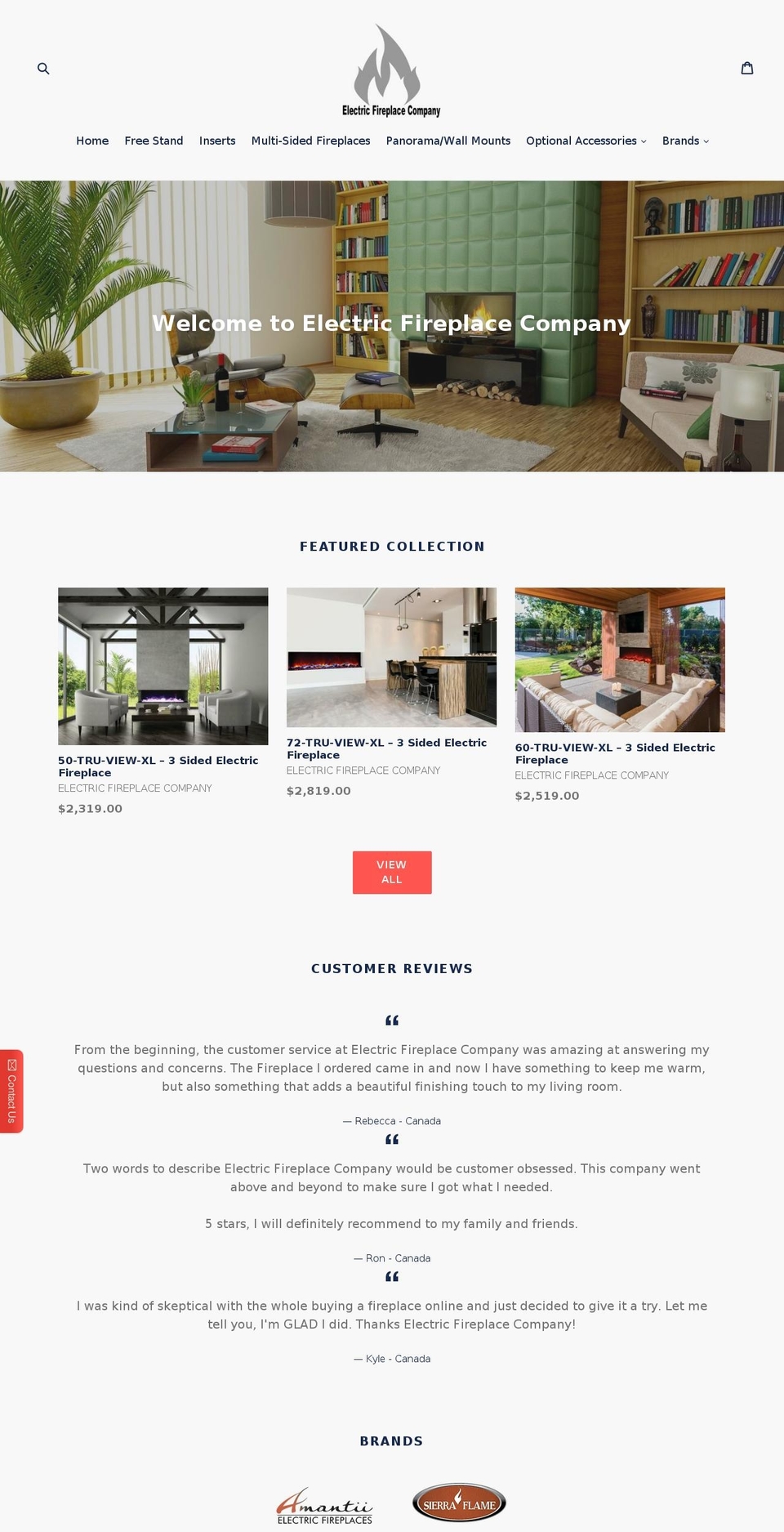 electricfireplacecompany.com — Shopify storefront screenshot
