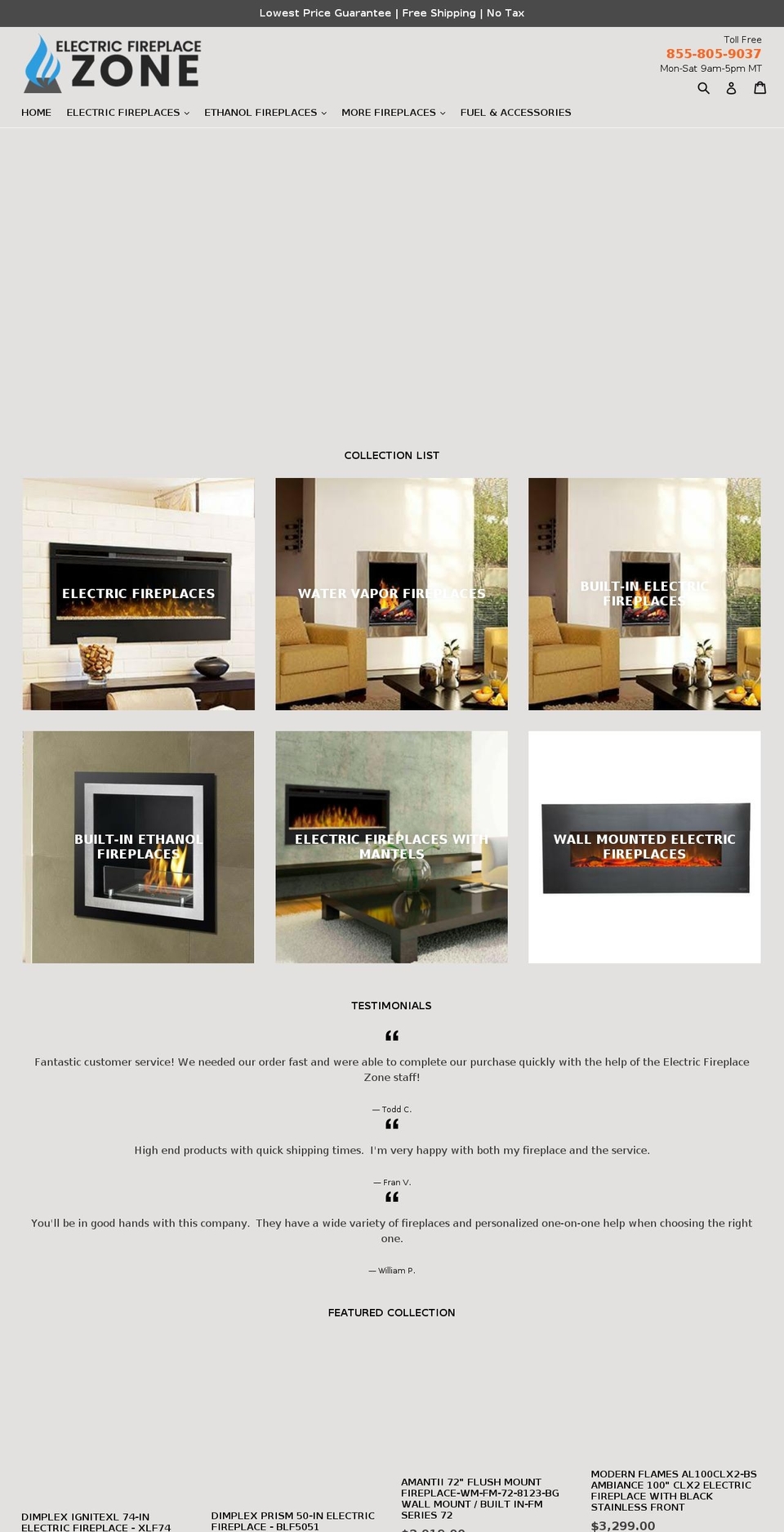 electricfireplacezone.com — Shopify storefront screenshot