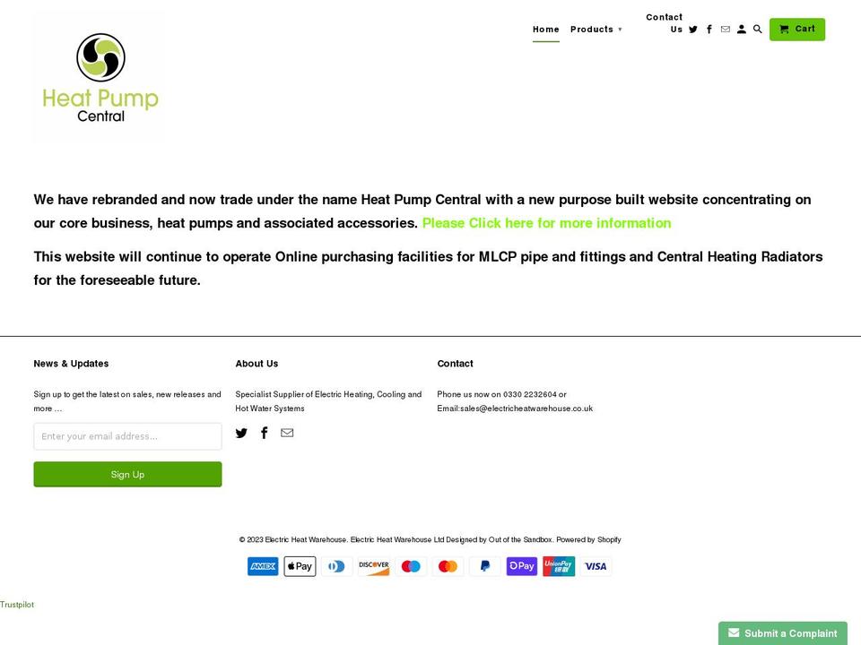 electricheatwarehouse.co.uk shopify website screenshot