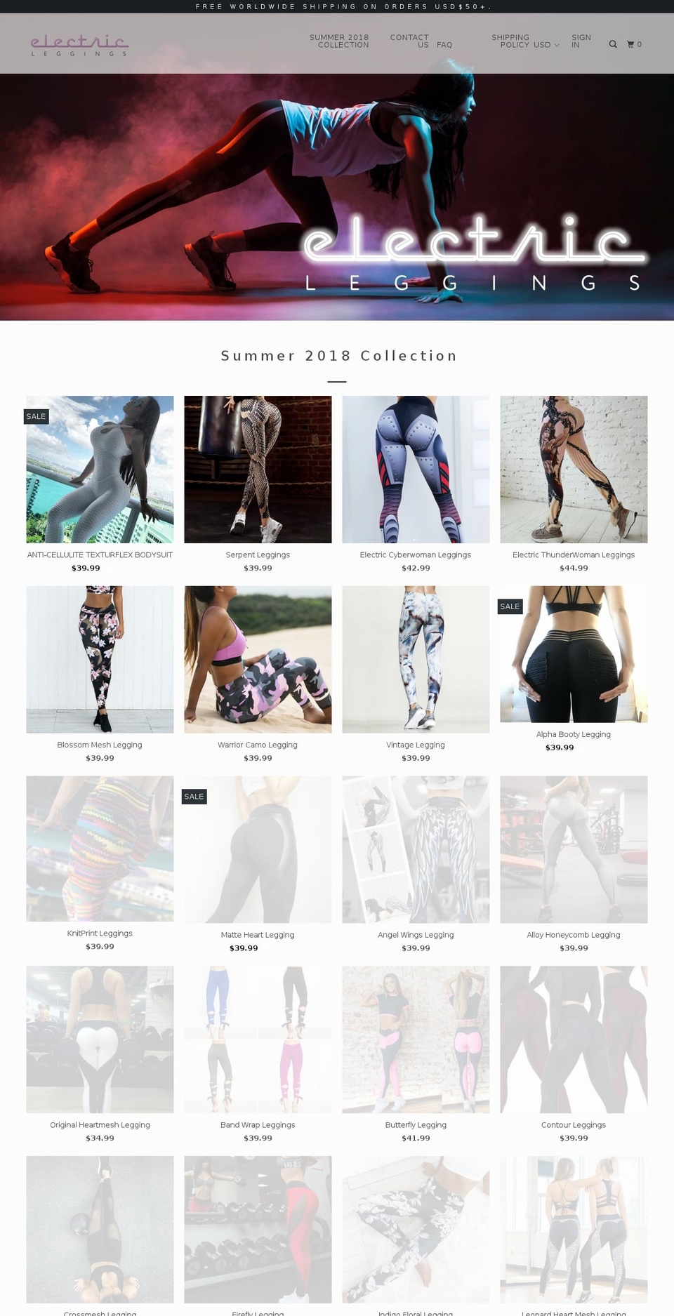 electricleggings.com — Shopify storefront screenshot