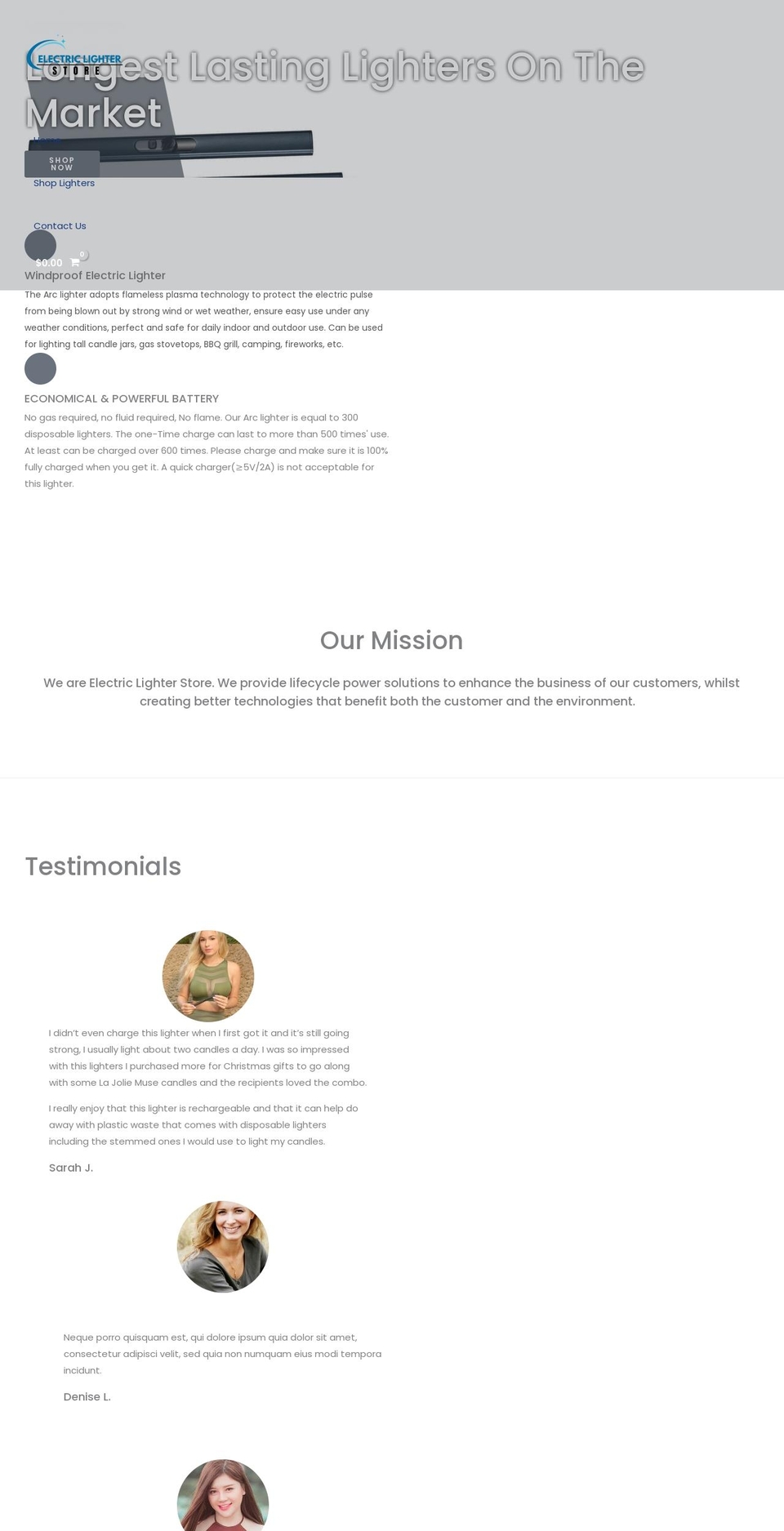 electriclighterstore.com — Shopify storefront screenshot