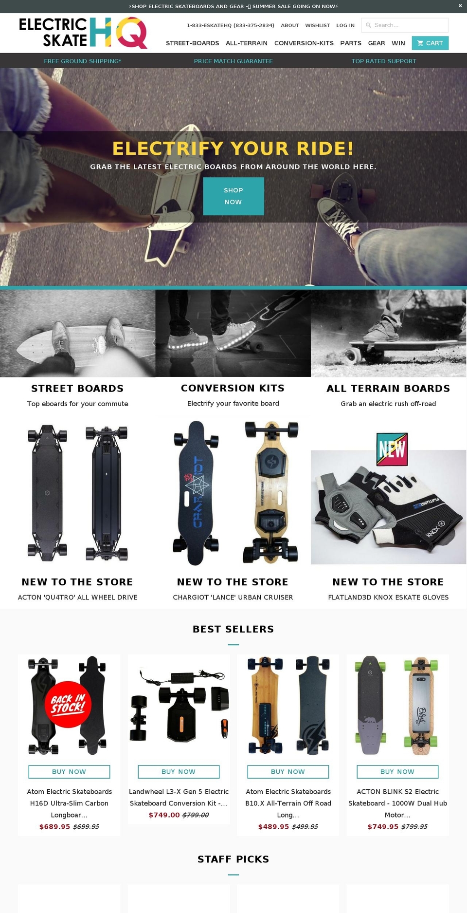 electricskateboardz.com — Shopify storefront screenshot