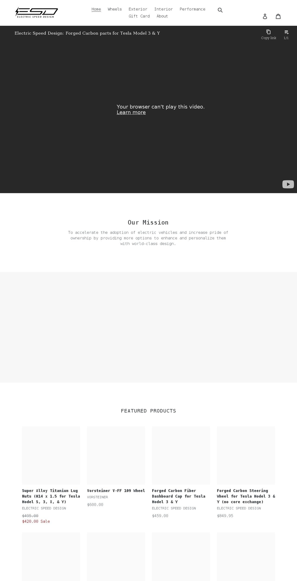 electricspeeddesign.com shopify website screenshot