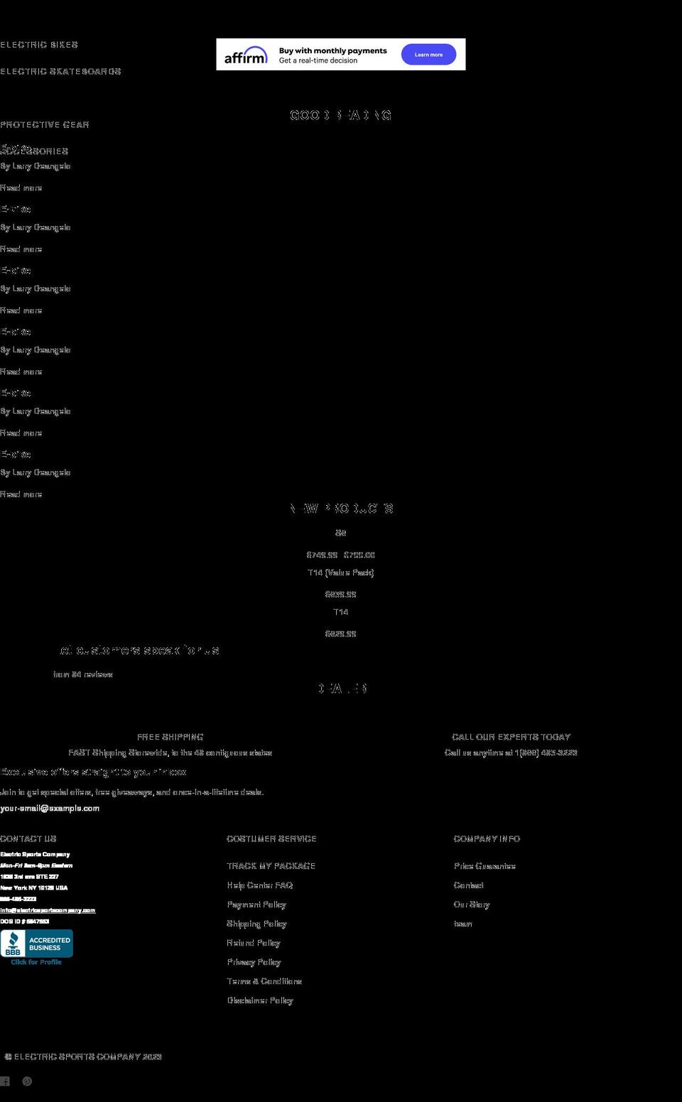 electricsportscompany.com shopify website screenshot