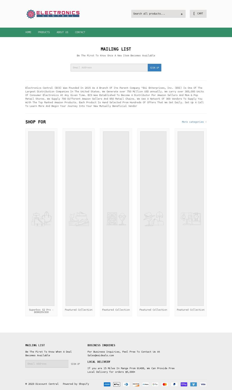 electronicscentralstore.com shopify website screenshot