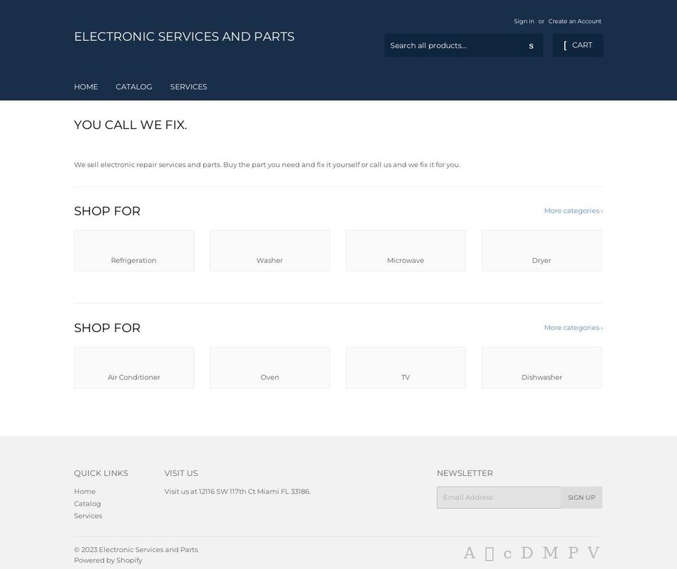 electronicservicesandparts.com — Shopify storefront screenshot
