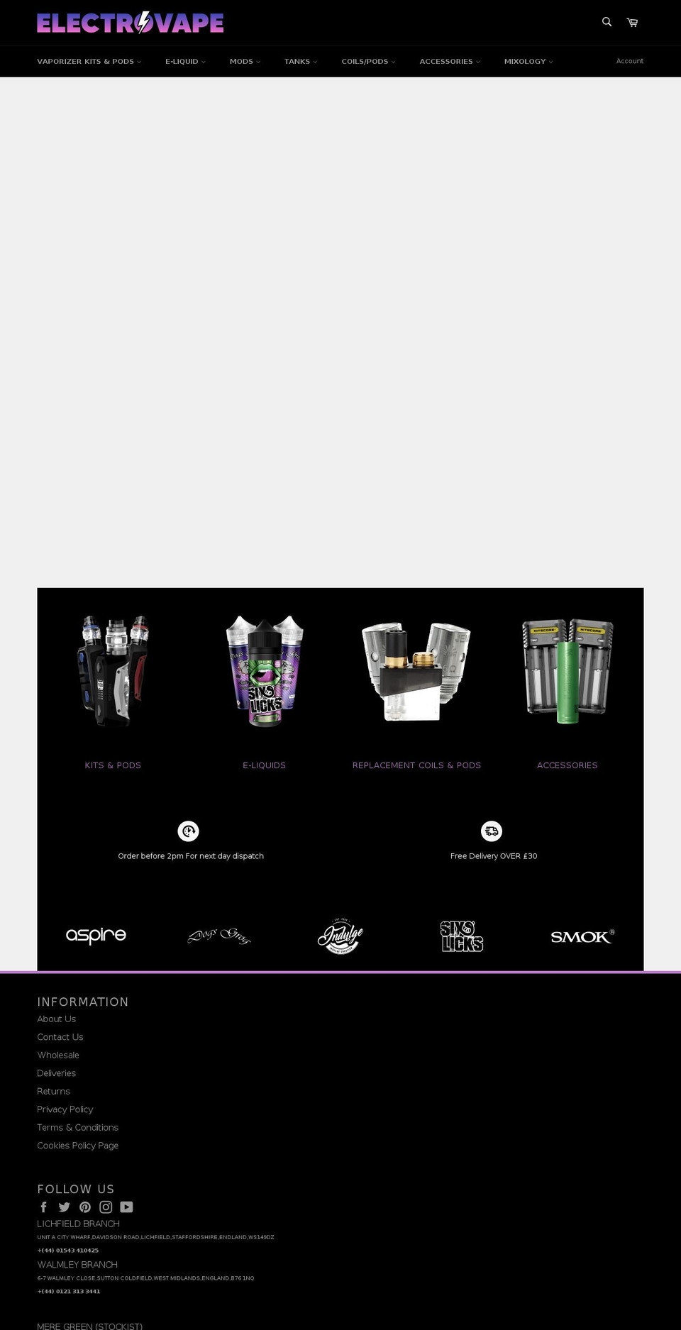 electrovape.co.uk shopify website screenshot