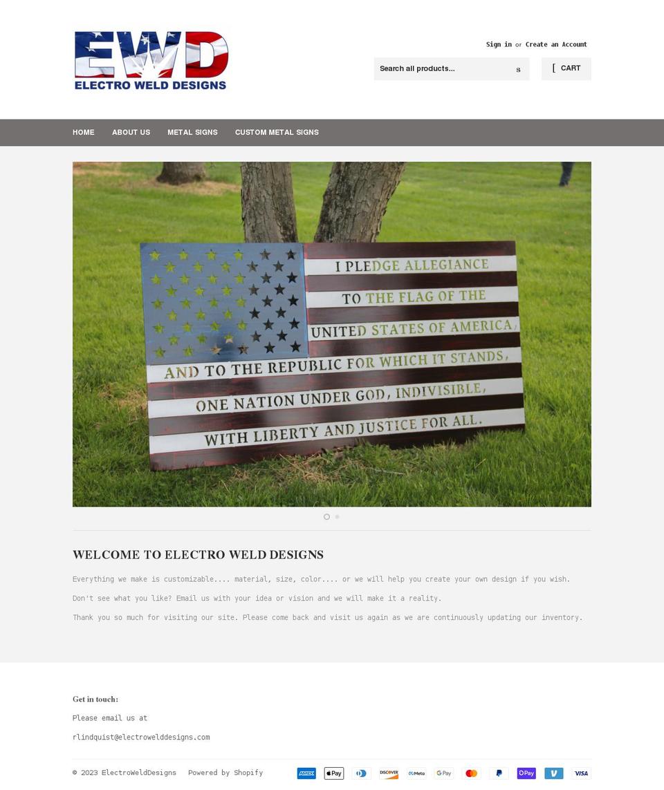 electrowelddesigns.com shopify website screenshot