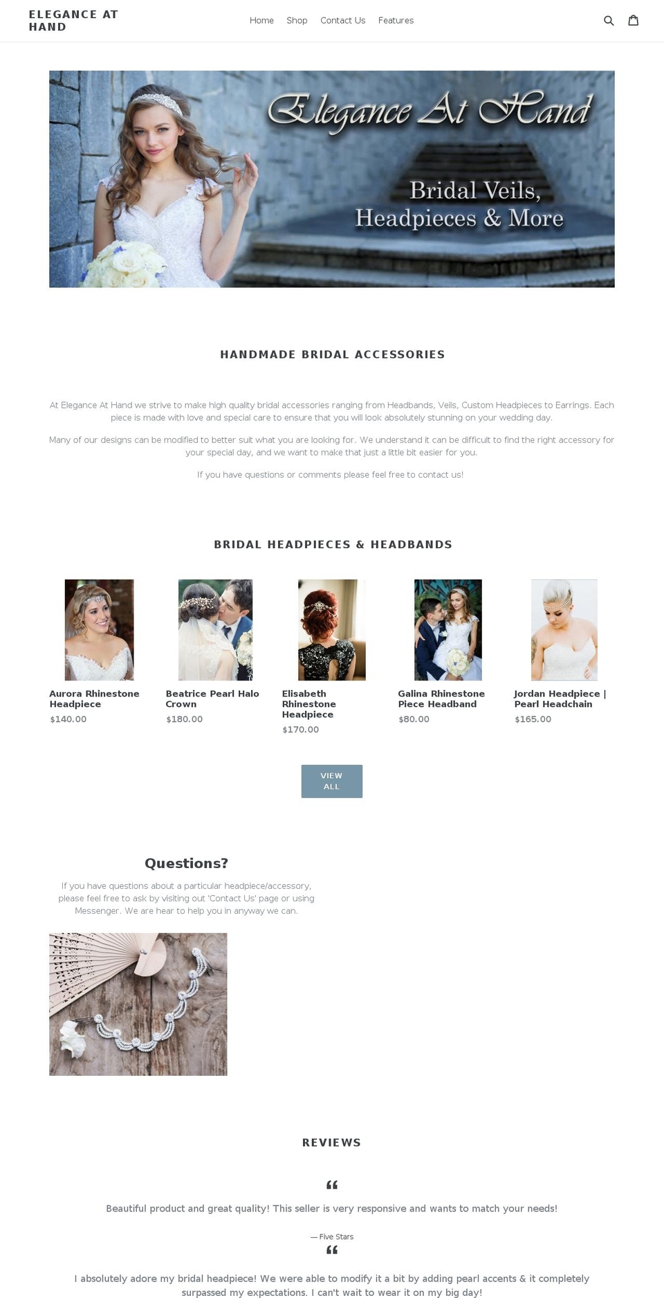 eleganceathand.com shopify website screenshot