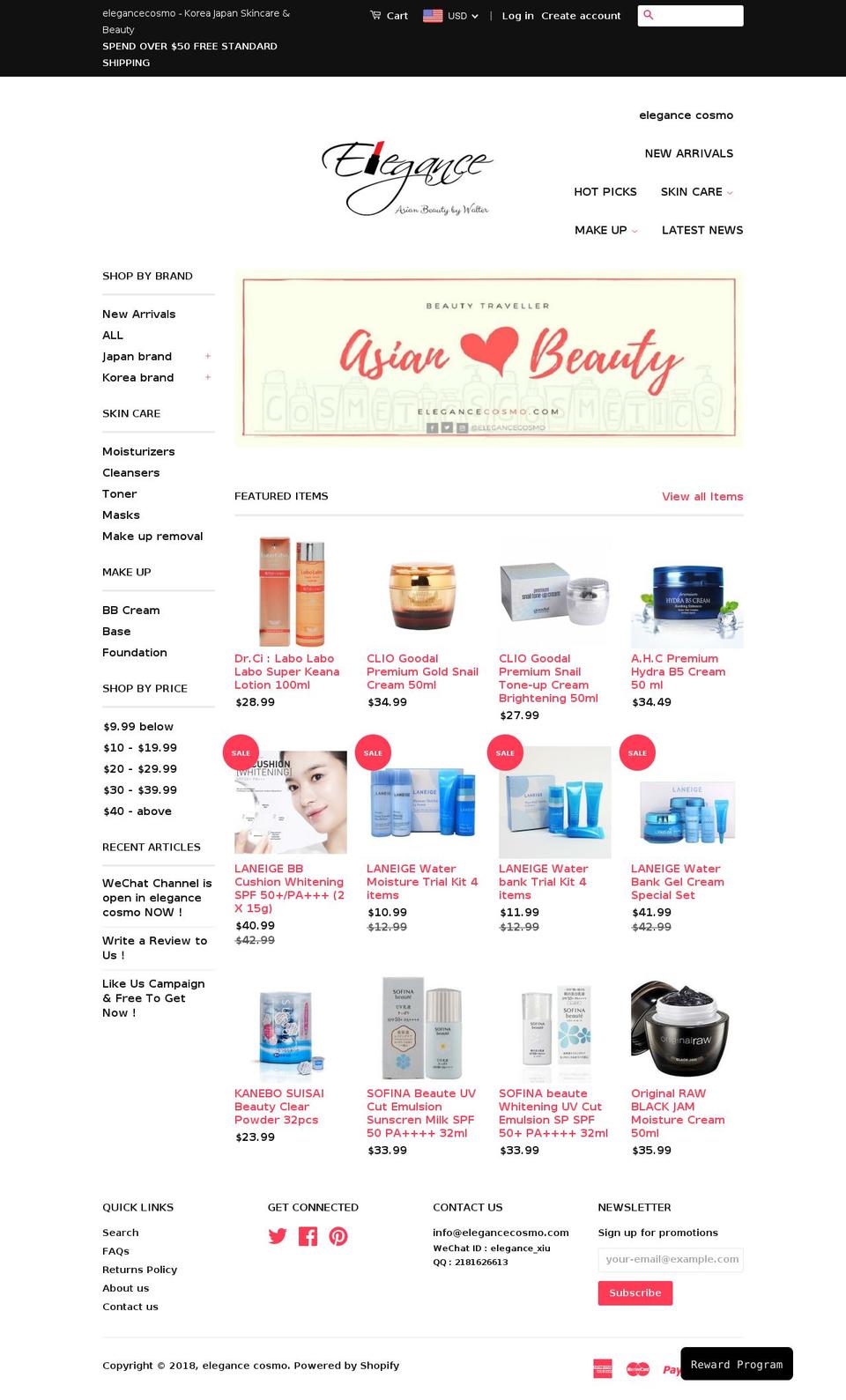 elegancecosmo.com shopify website screenshot