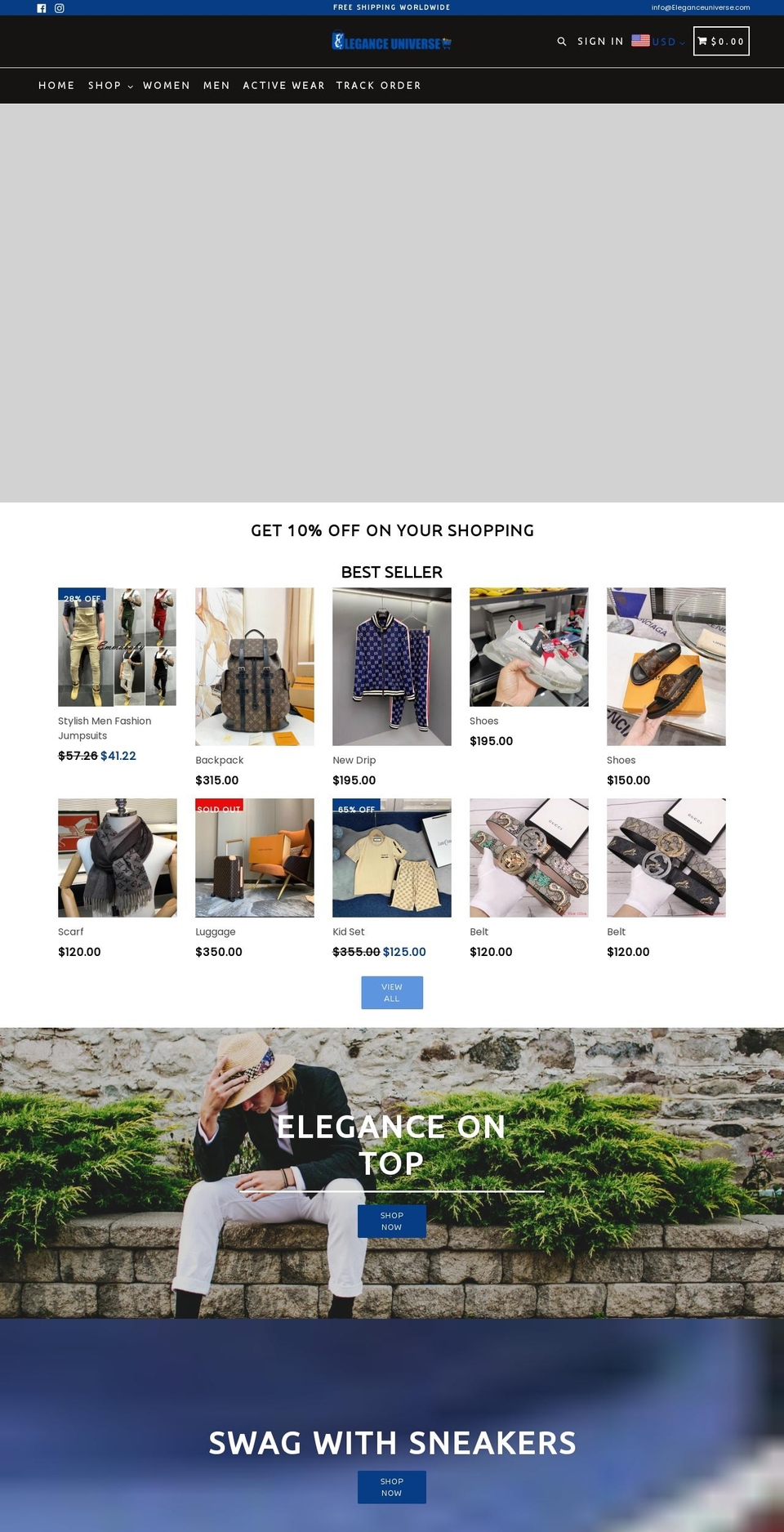 eleganceuniverse.com shopify website screenshot
