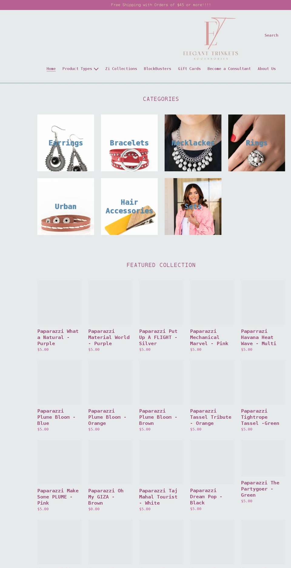 elegant-trinkets.com shopify website screenshot