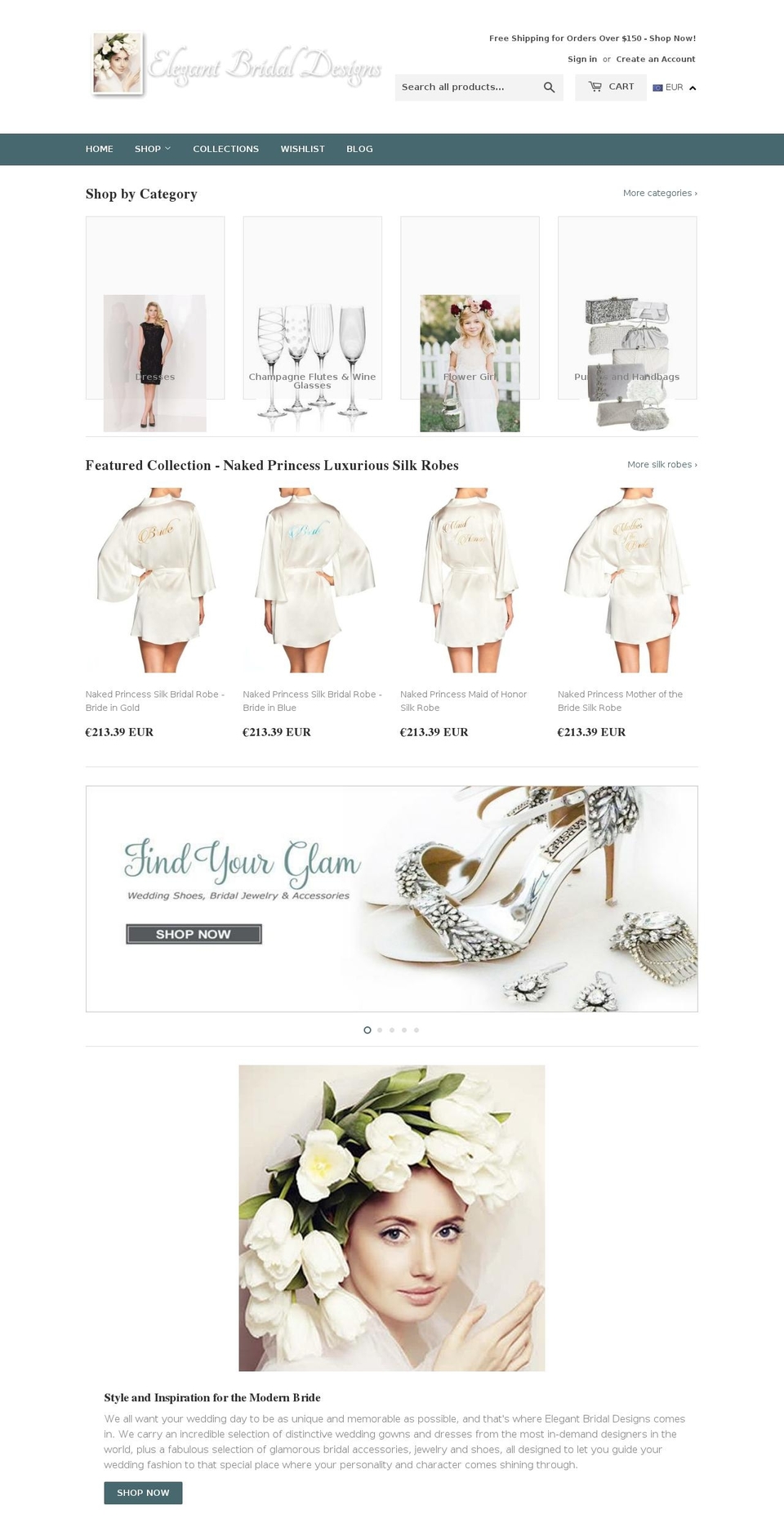 elegantbridaldesigns.com — Shopify storefront screenshot