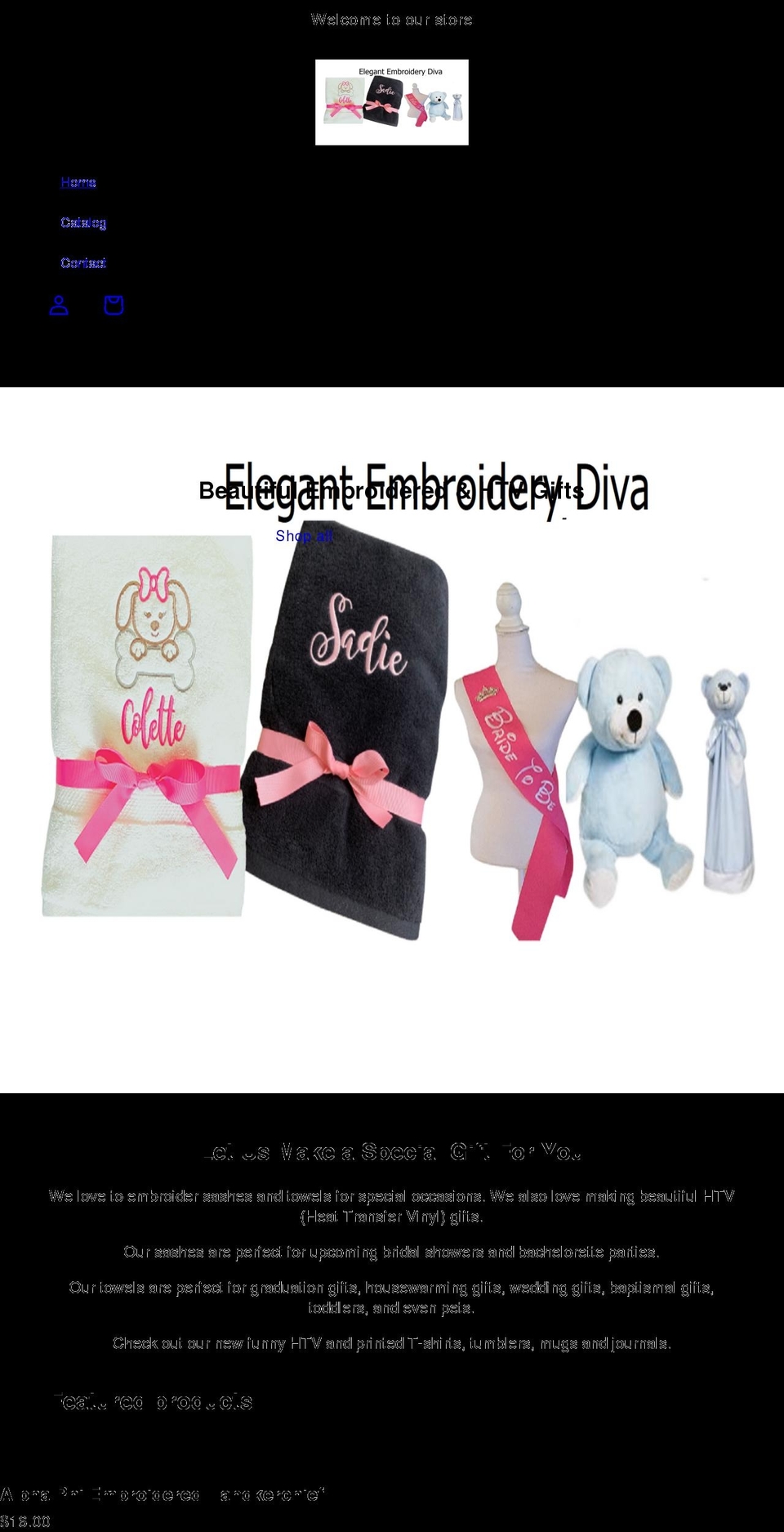 elegantembroiderydiva.com shopify website screenshot