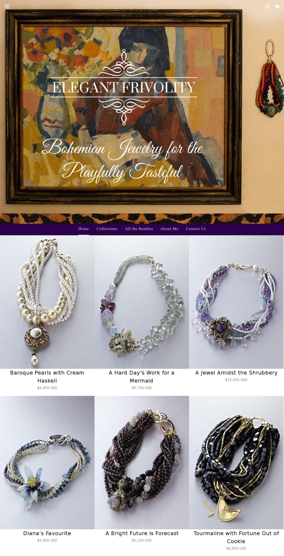 elegantfrivolity.com — Shopify storefront screenshot