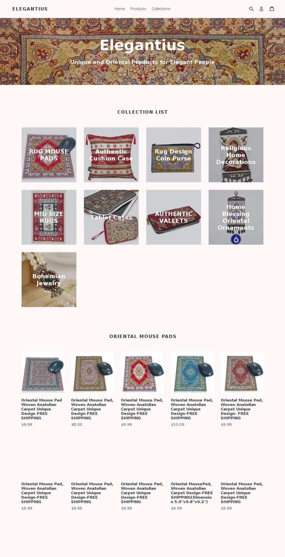 elegantius.com — Shopify storefront screenshot