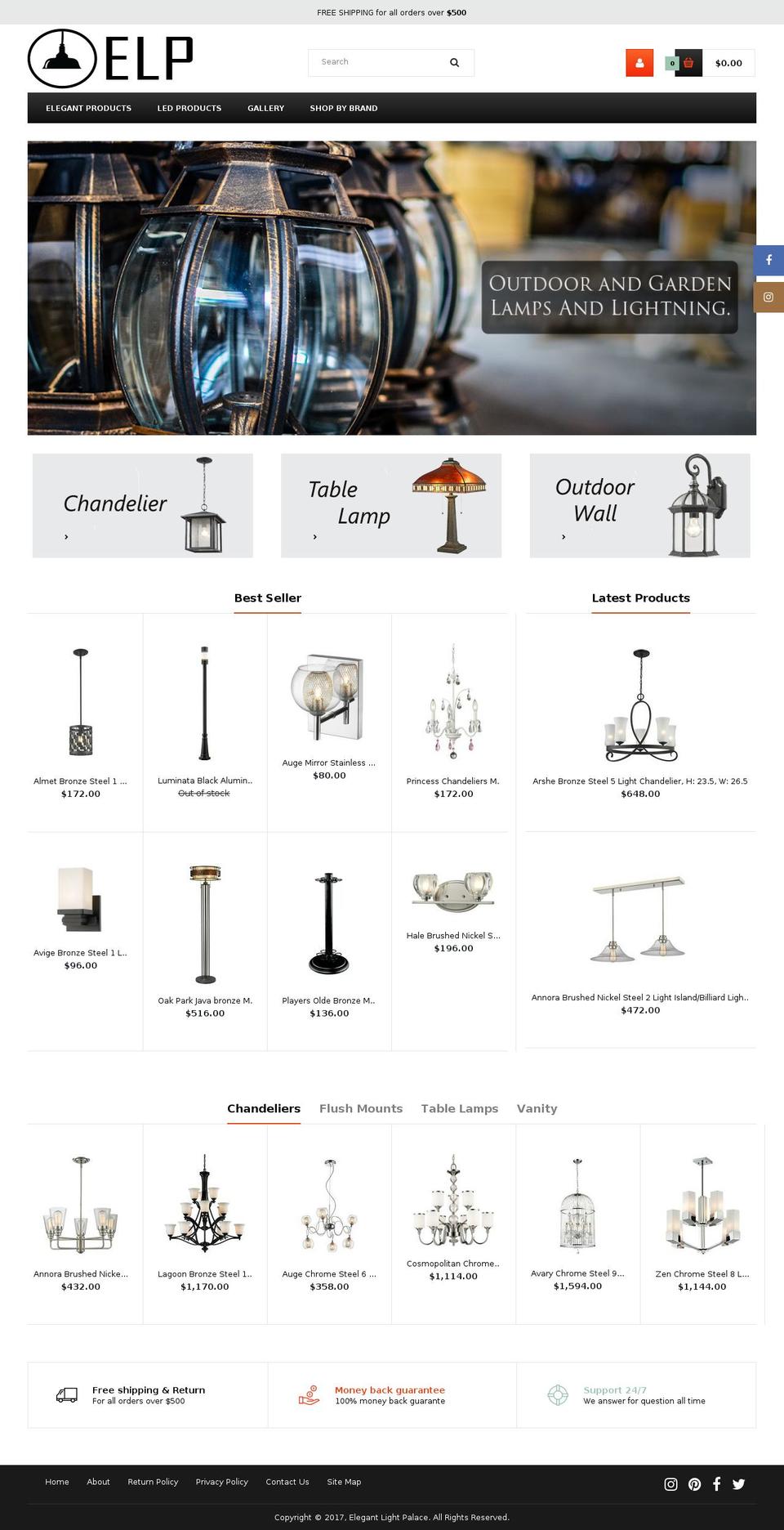 elegantlightpalace.com — Shopify storefront screenshot