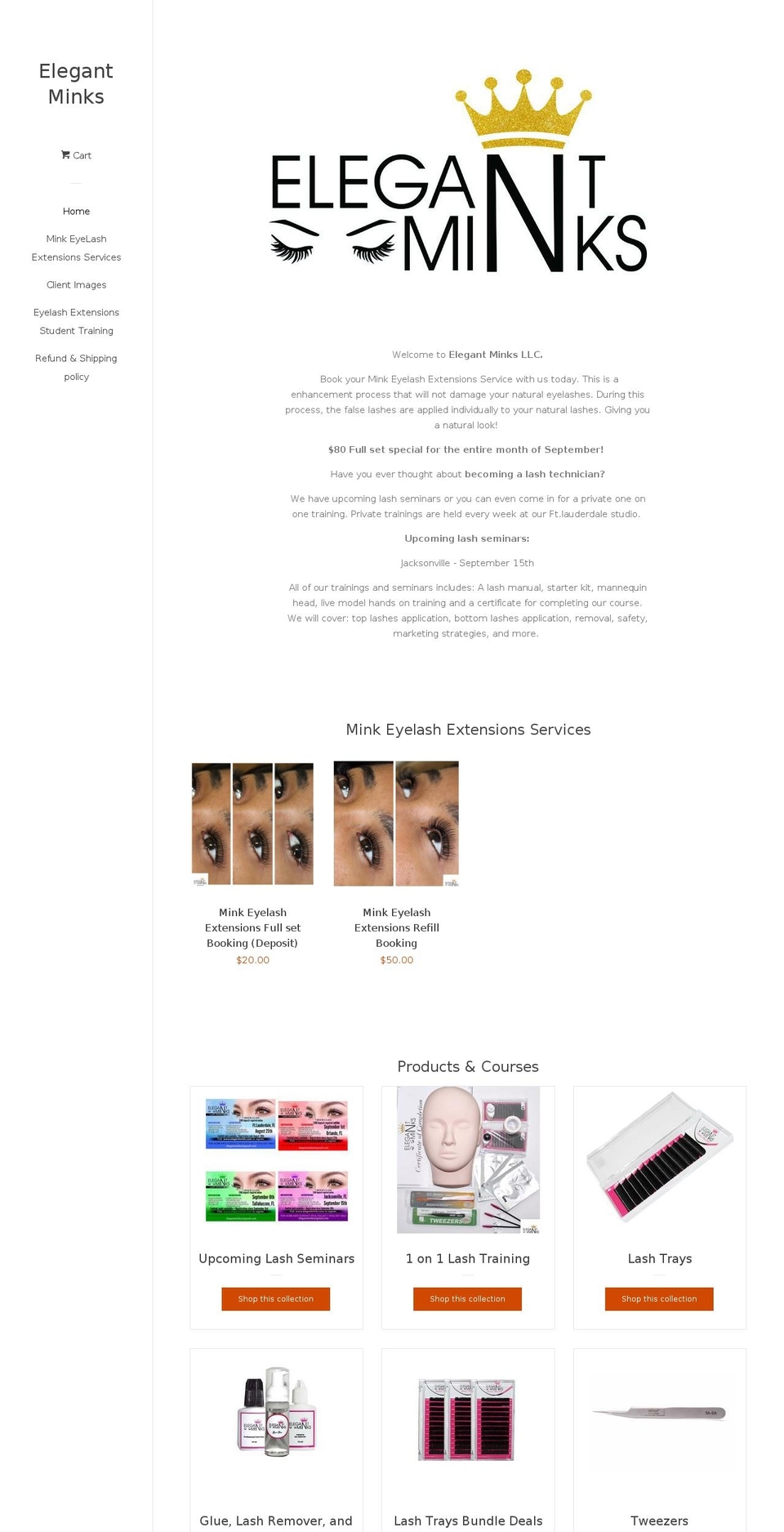 elegantminks.com — Shopify storefront screenshot