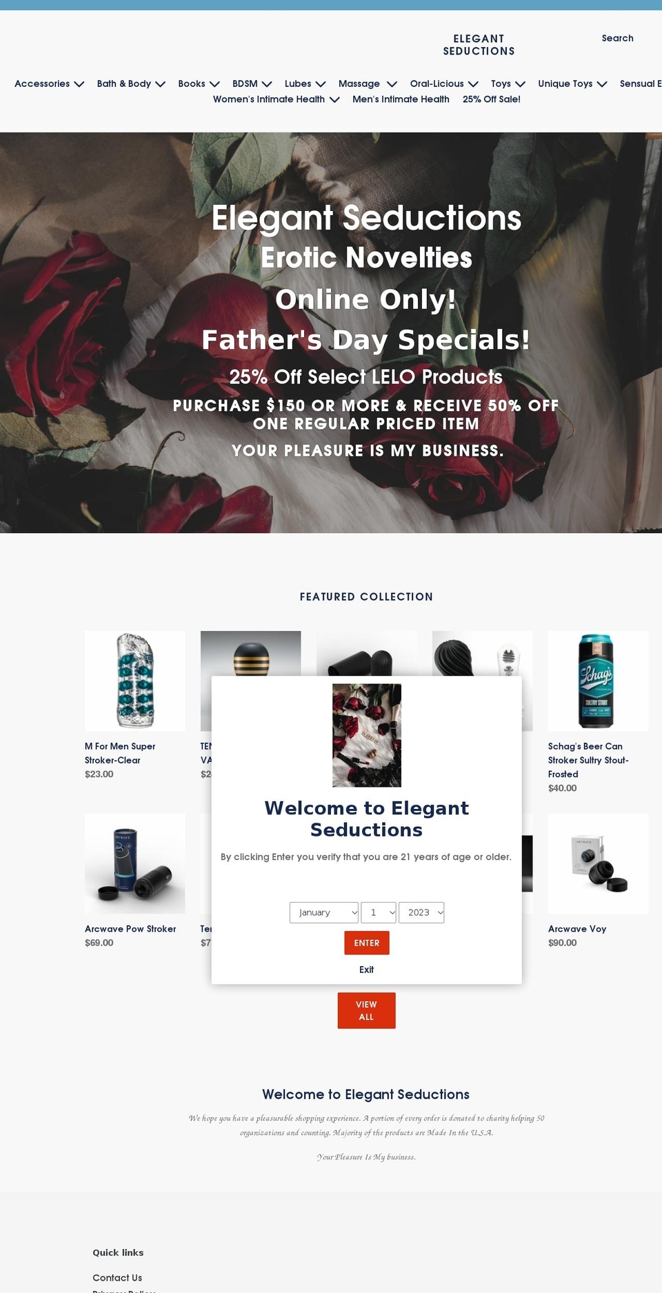 elegantseductions.com shopify website screenshot