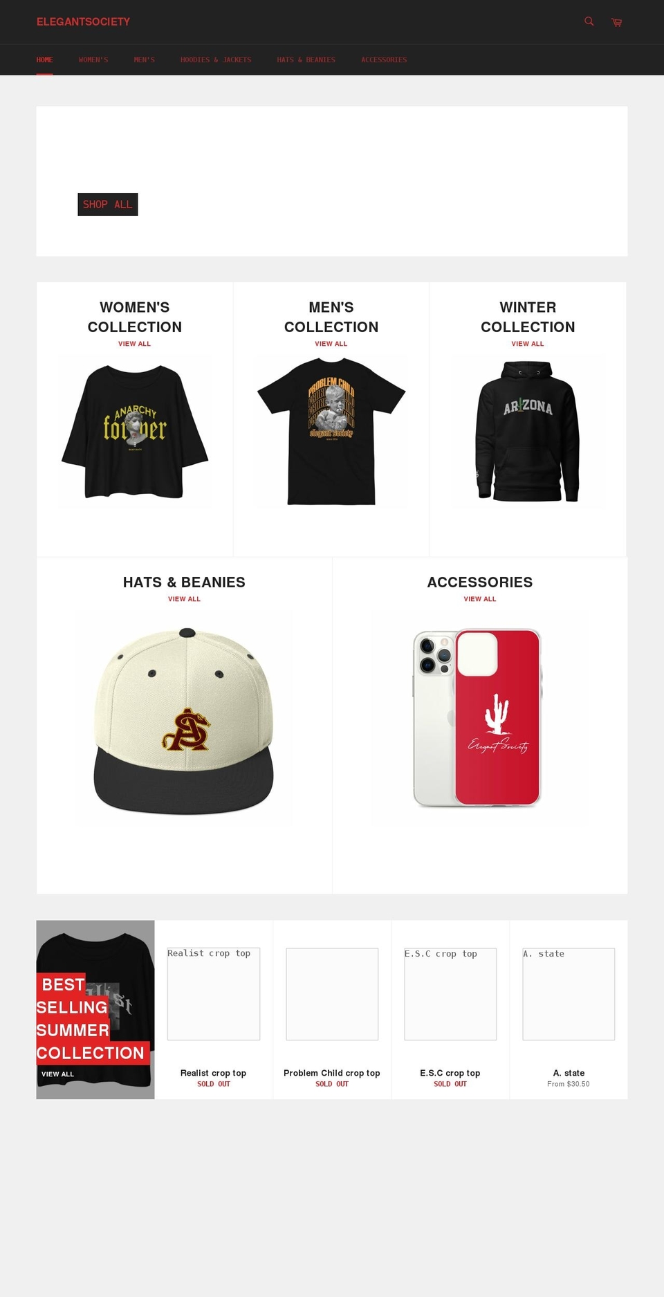 elegantsocietyapparel.com shopify website screenshot