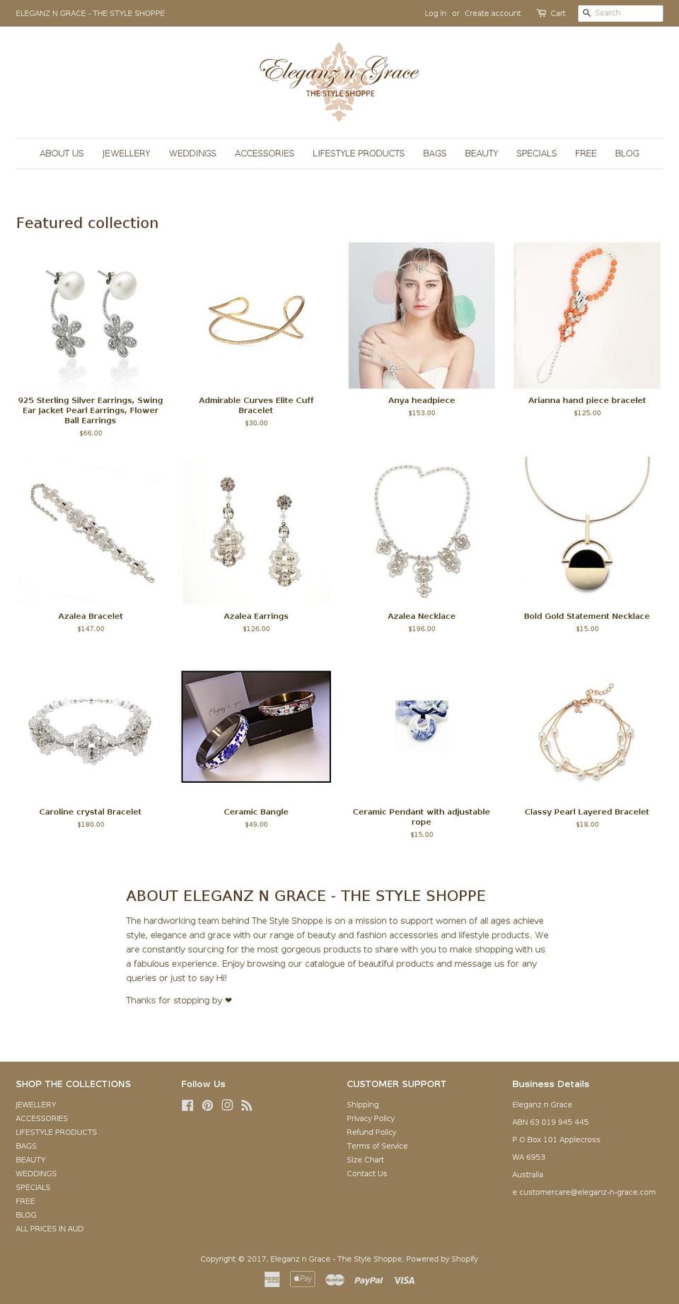 eleganz-n-grace.com shopify website screenshot