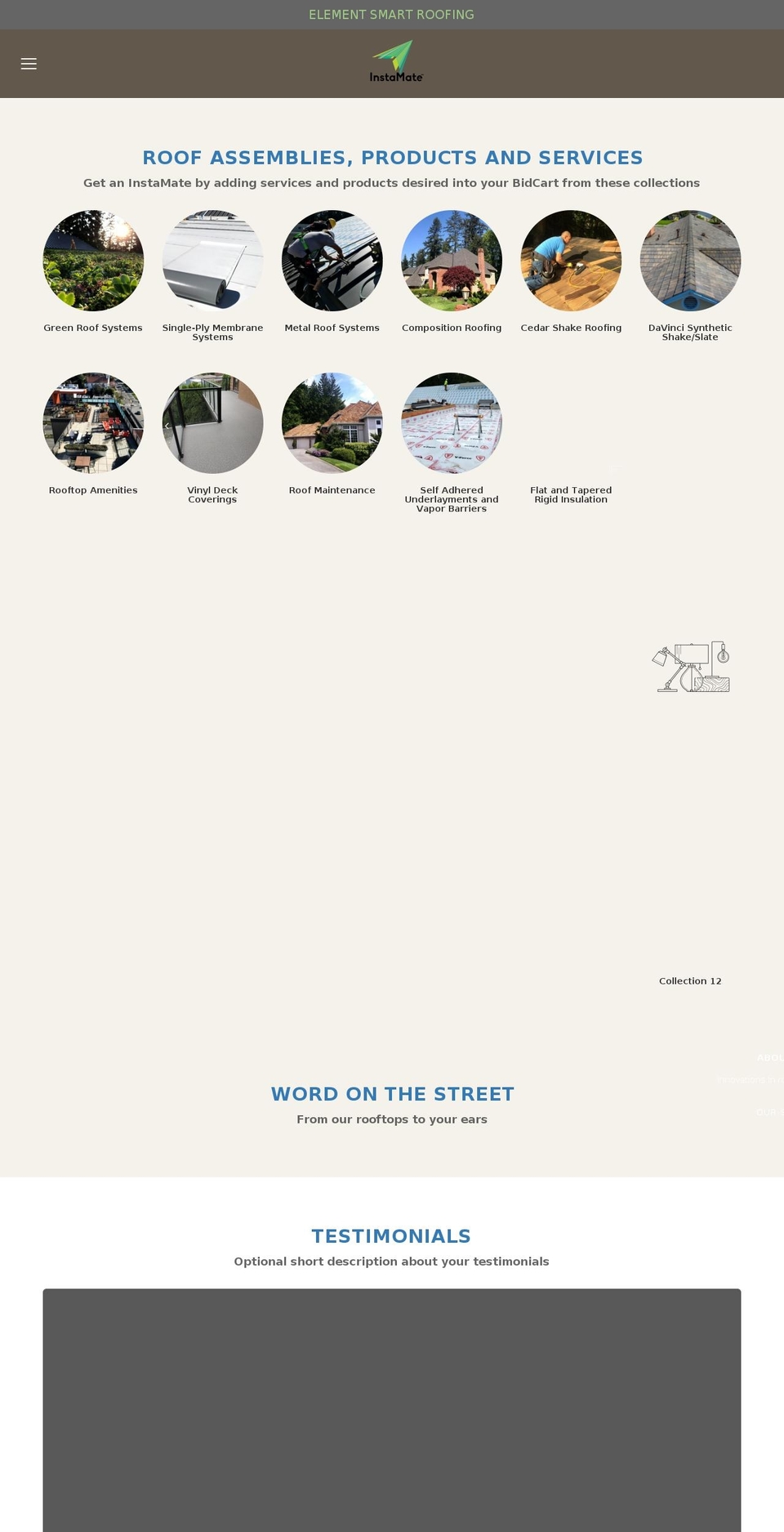 element-smart-roofing.myshopify.com shopify website screenshot