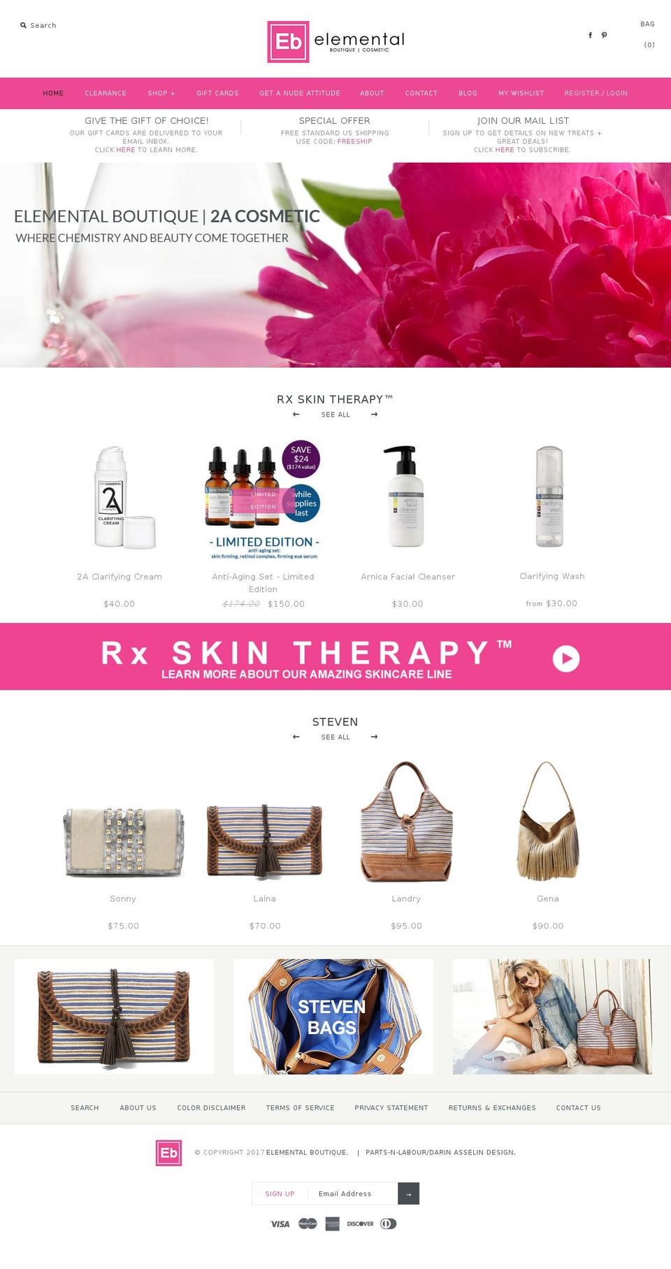 boutique Shopify theme site example elementalboutique.com