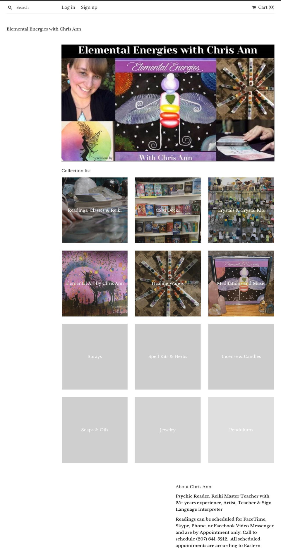 elementalenergieswithchrisann.com shopify website screenshot