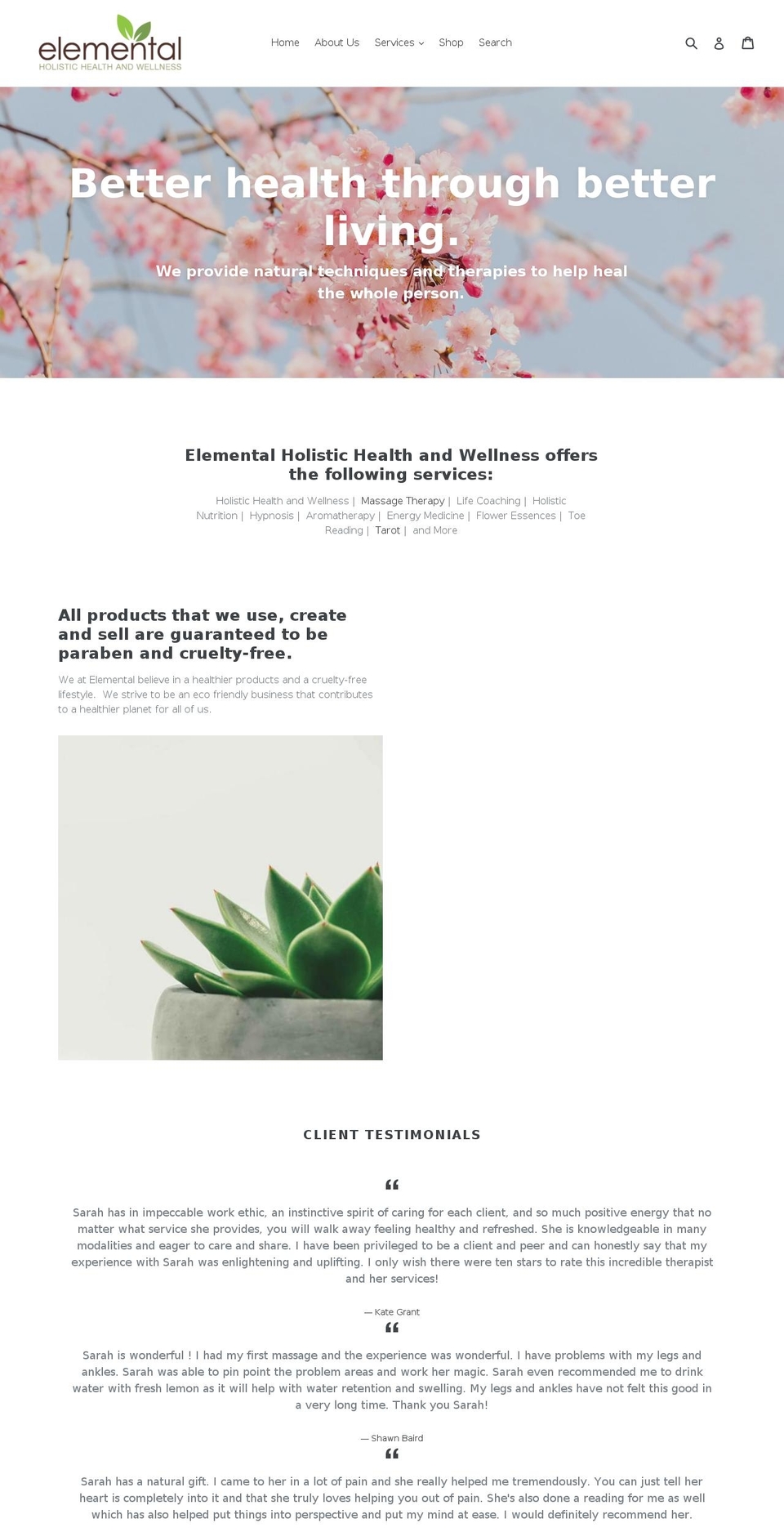 elementalholistichealth.com — Shopify storefront screenshot
