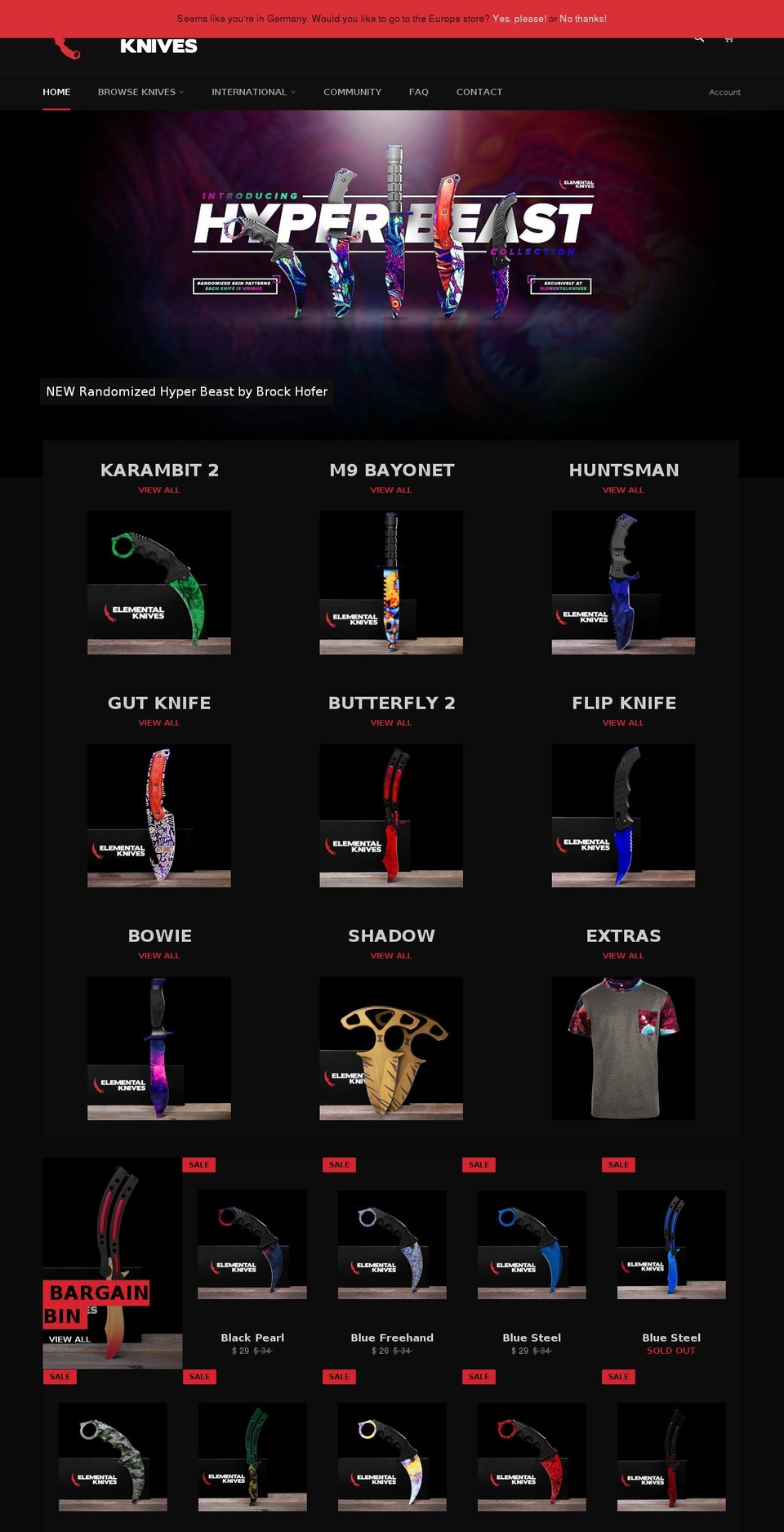 elementalknives.com shopify website screenshot