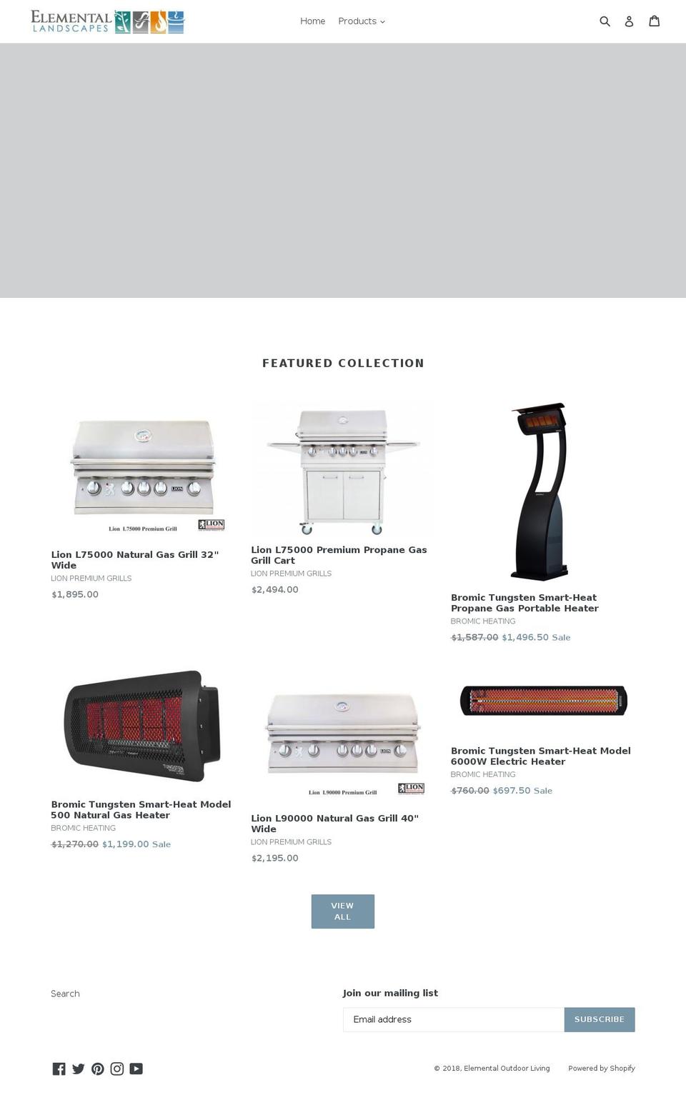 elementaloutdoorliving.com — Shopify storefront screenshot