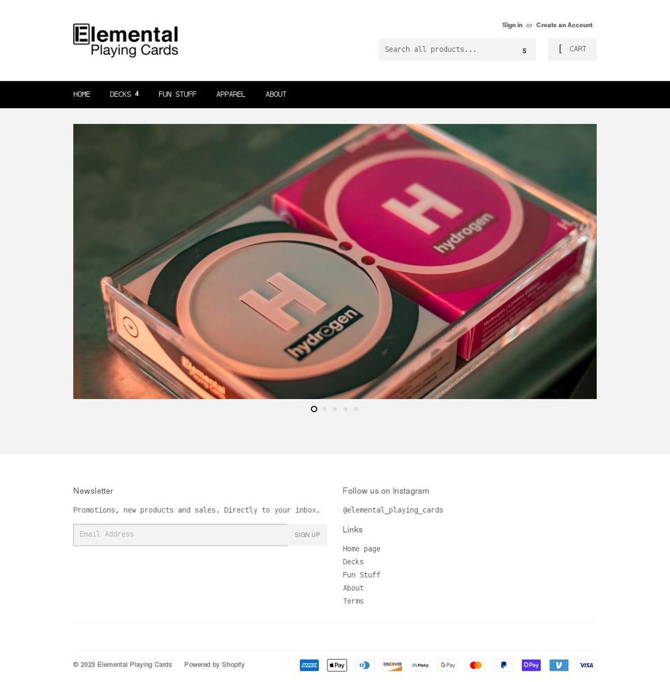 elementalplayingcards.com shopify website screenshot