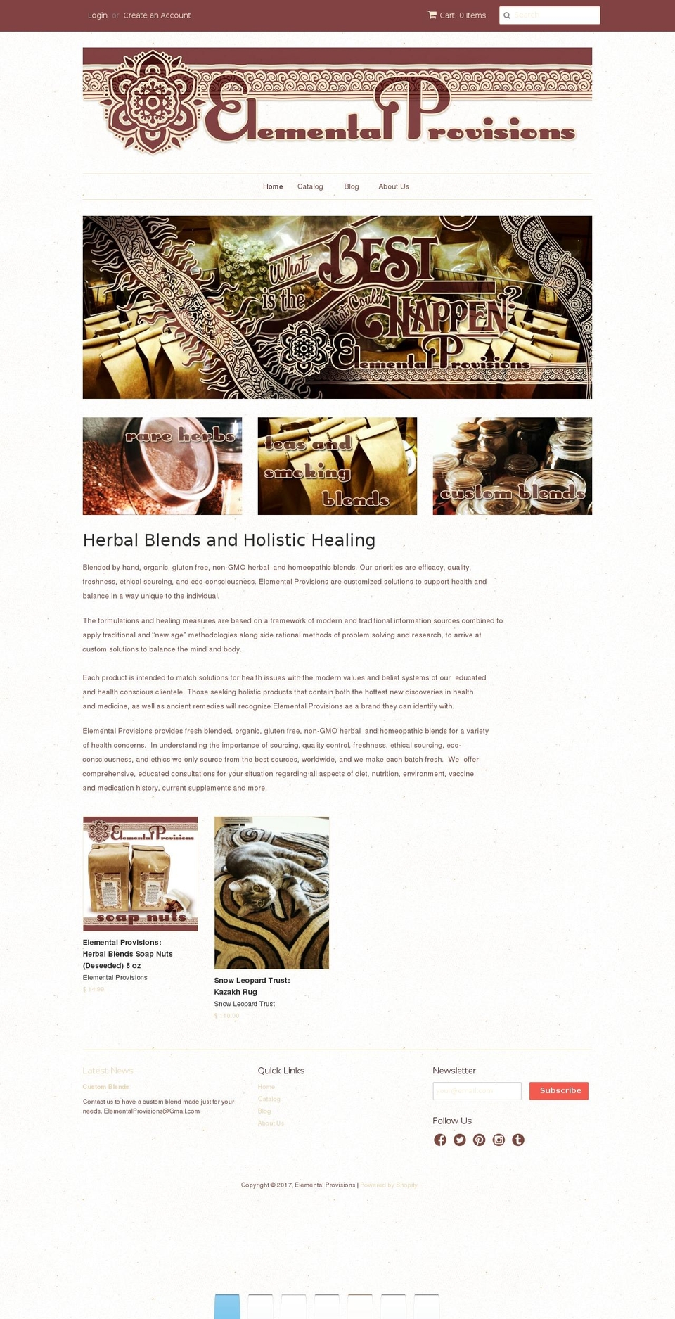 elementalprovisions.com shopify website screenshot
